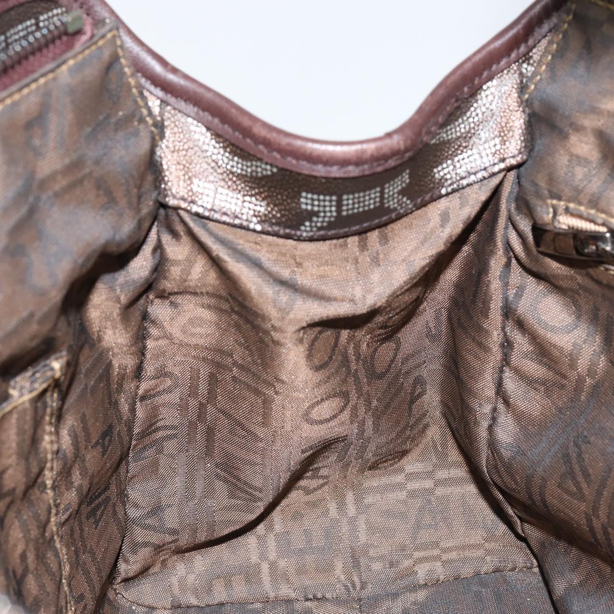 Salvatore Ferragamo Gancini Shoulder Bag Leather Brown Silver Auth BA7992