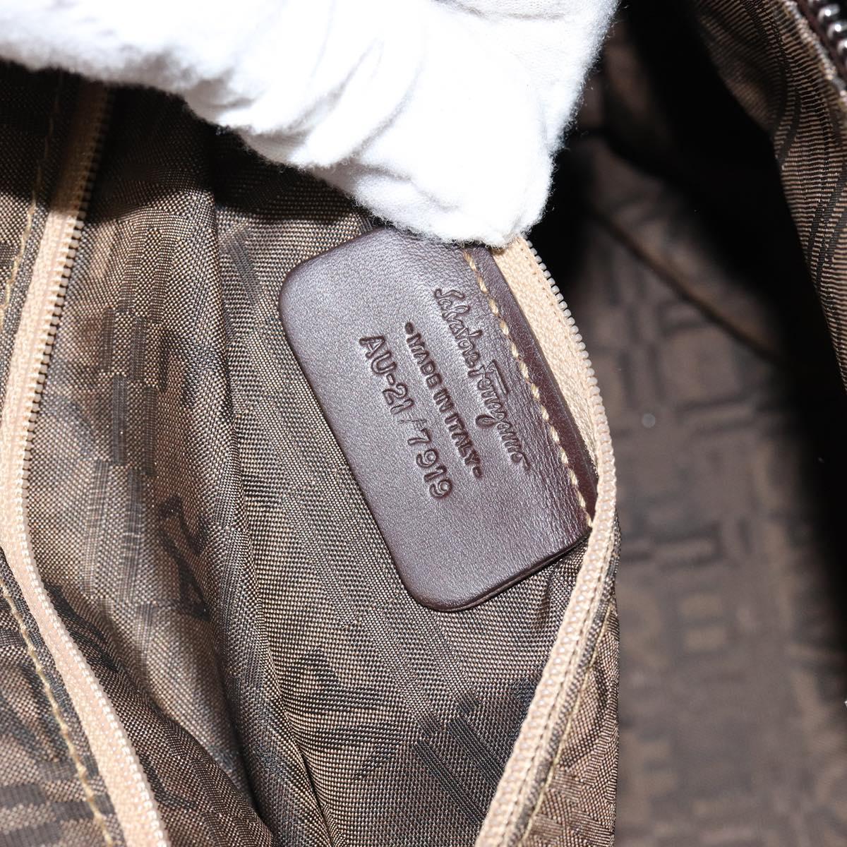 Salvatore Ferragamo Gancini Shoulder Bag Leather Brown Silver Auth BA7992