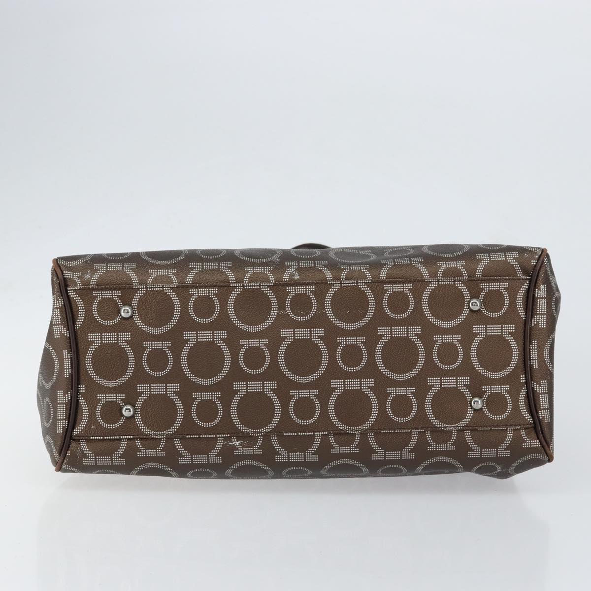 Salvatore Ferragamo Gancini Shoulder Bag Leather Brown Silver Auth BA7992