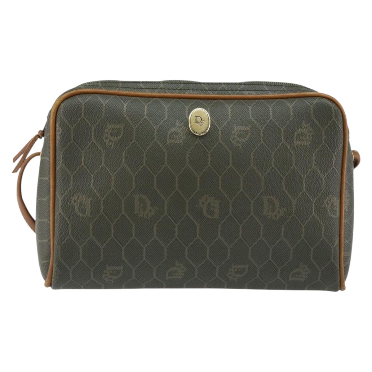 Christian Dior Honeycomb Canvas Shoulder Bag PVC Gold Khaki Auth BA7993