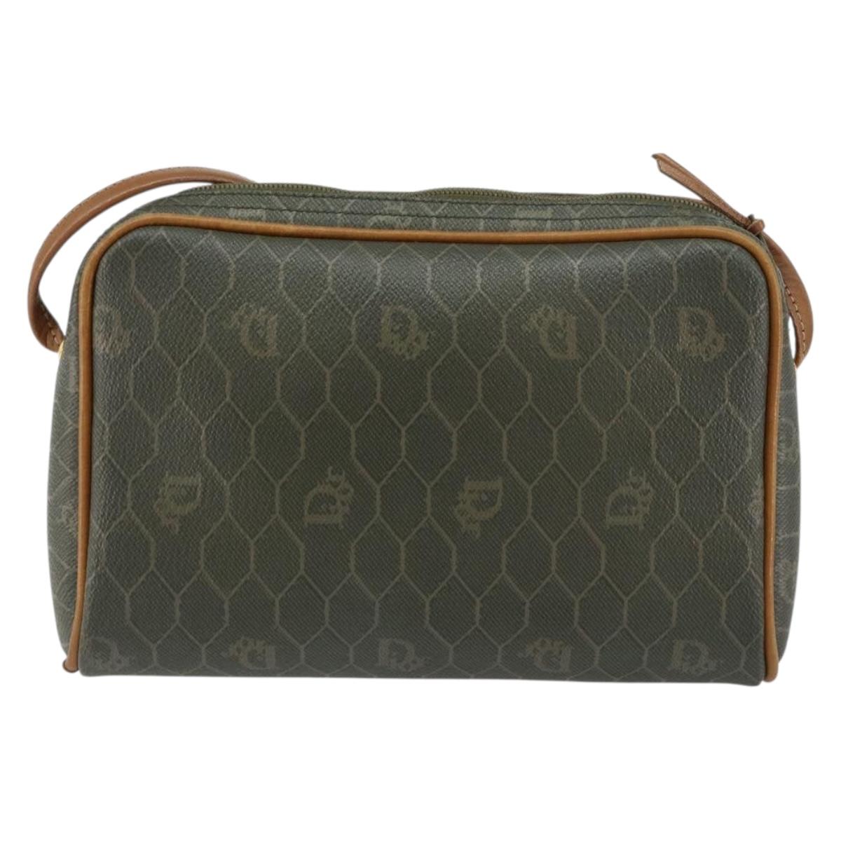 Christian Dior Honeycomb Canvas Shoulder Bag PVC Gold Khaki Auth BA7993