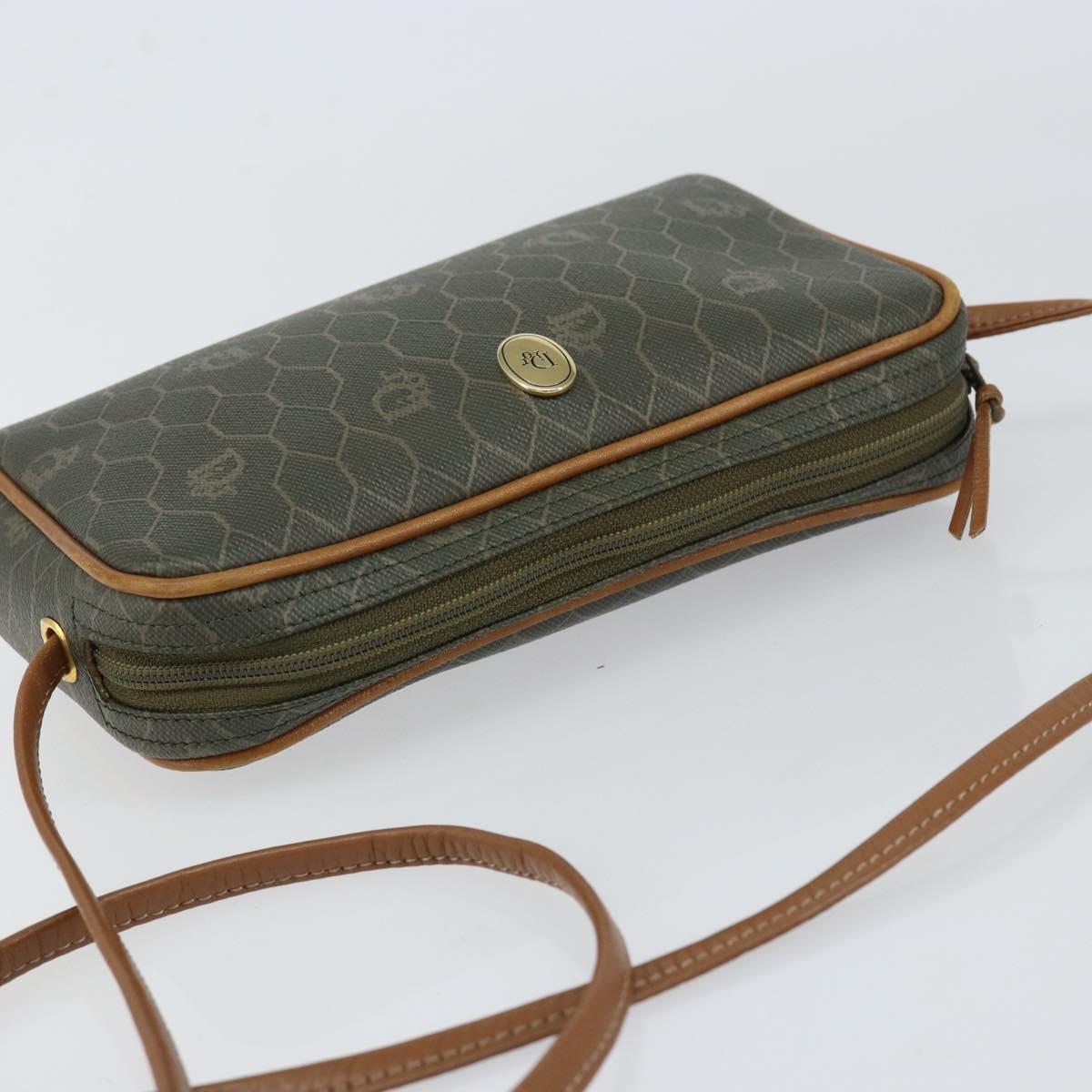 Christian Dior Honeycomb Canvas Shoulder Bag PVC Gold Khaki Auth BA7993