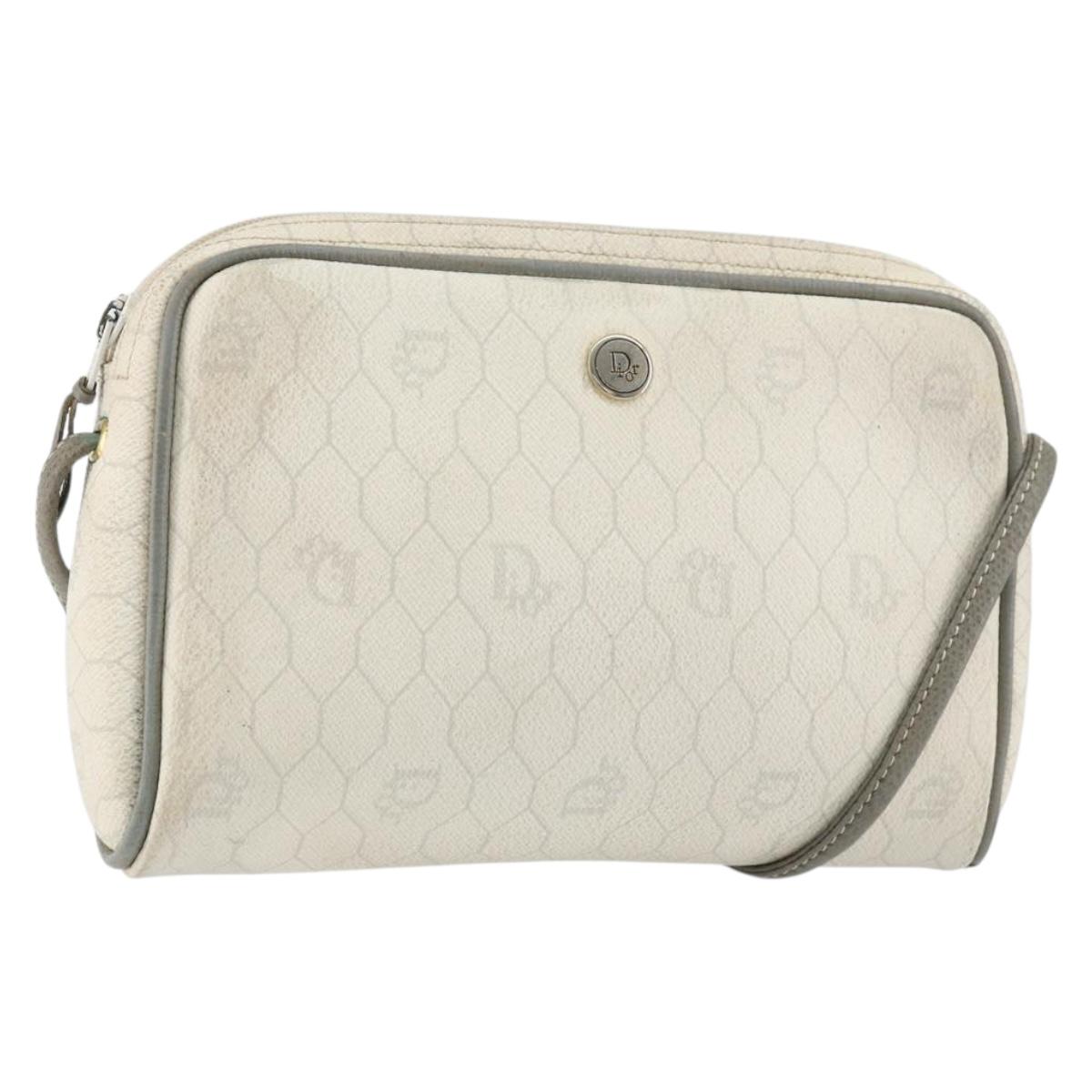 Christian Dior Honeycomb Canvas Shoulder Bag PVC Gold White Auth BA7994