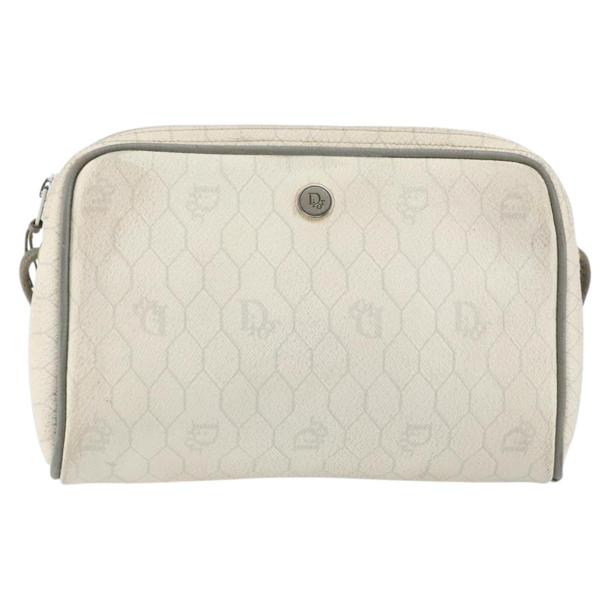 Christian Dior Honeycomb Canvas Shoulder Bag PVC Gold White Auth BA7994