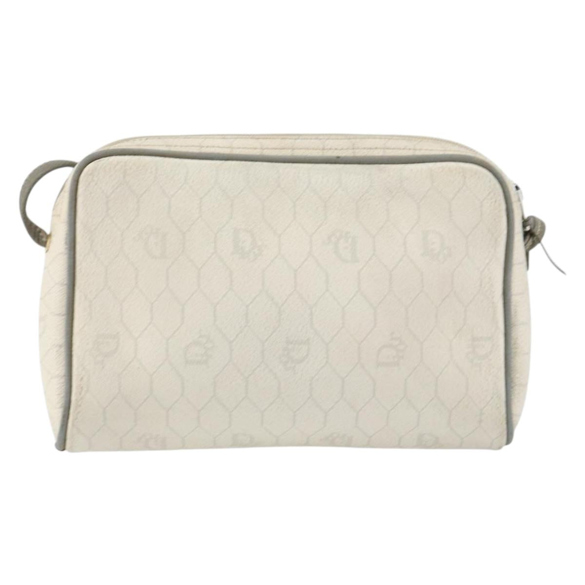 Christian Dior Honeycomb Canvas Shoulder Bag PVC Gold White Auth BA7994