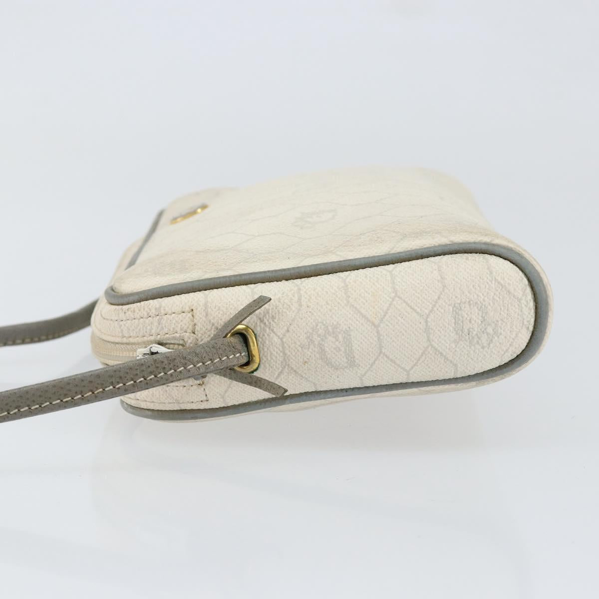 Christian Dior Honeycomb Canvas Shoulder Bag PVC Gold White Auth BA7994