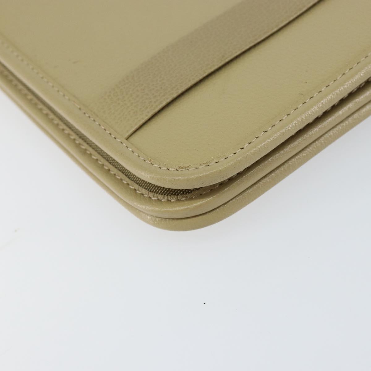 Christian Dior Shoulder Bag Leather Beige Gold Auth BA7996