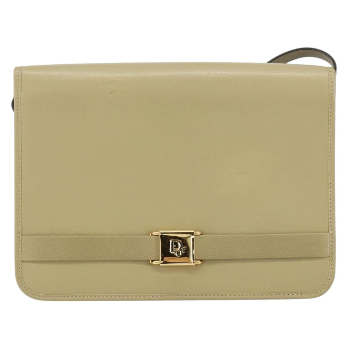 Christian Dior Shoulder Bag Leather Beige Gold Auth BA7996