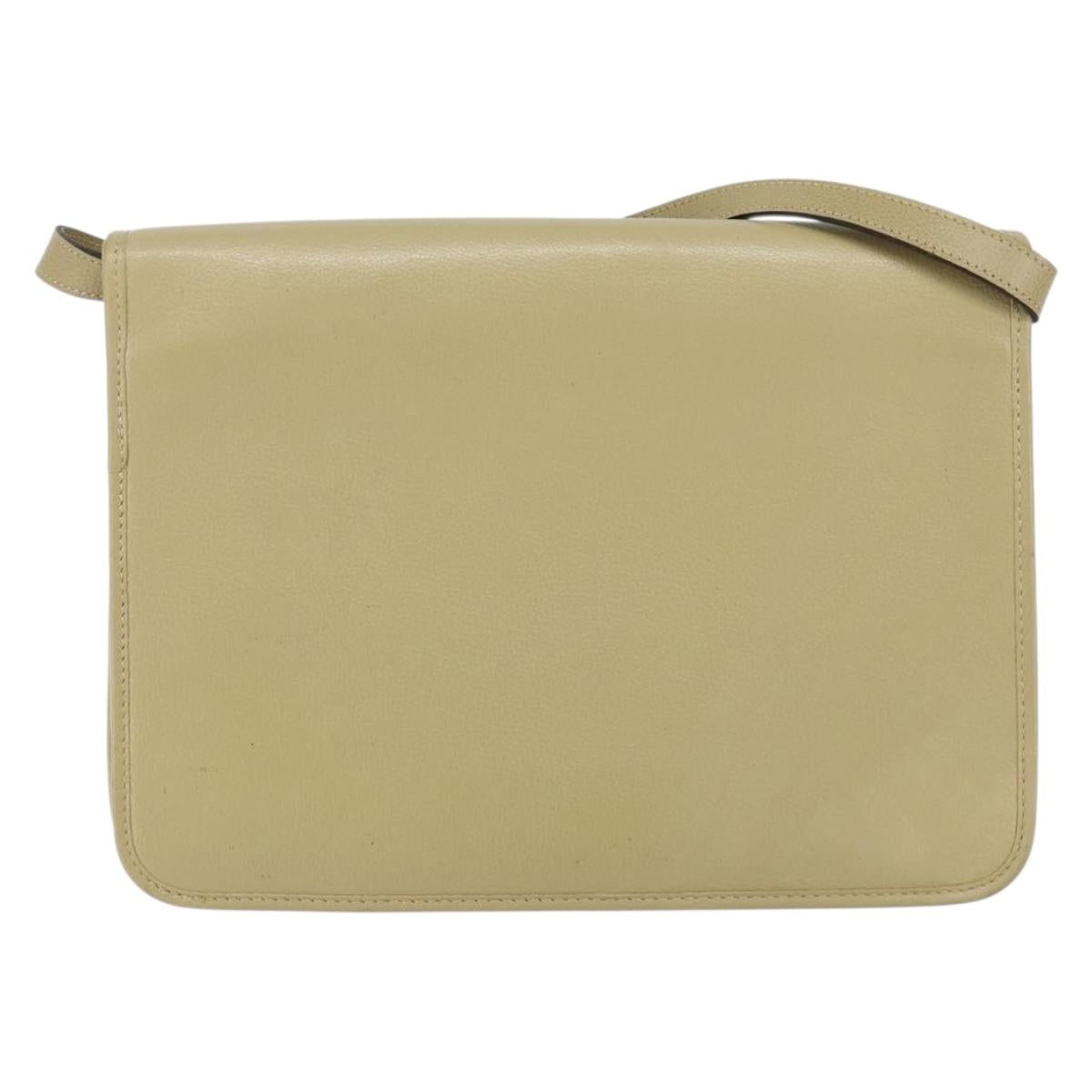 Christian Dior Shoulder Bag Leather Beige Gold Auth BA7996