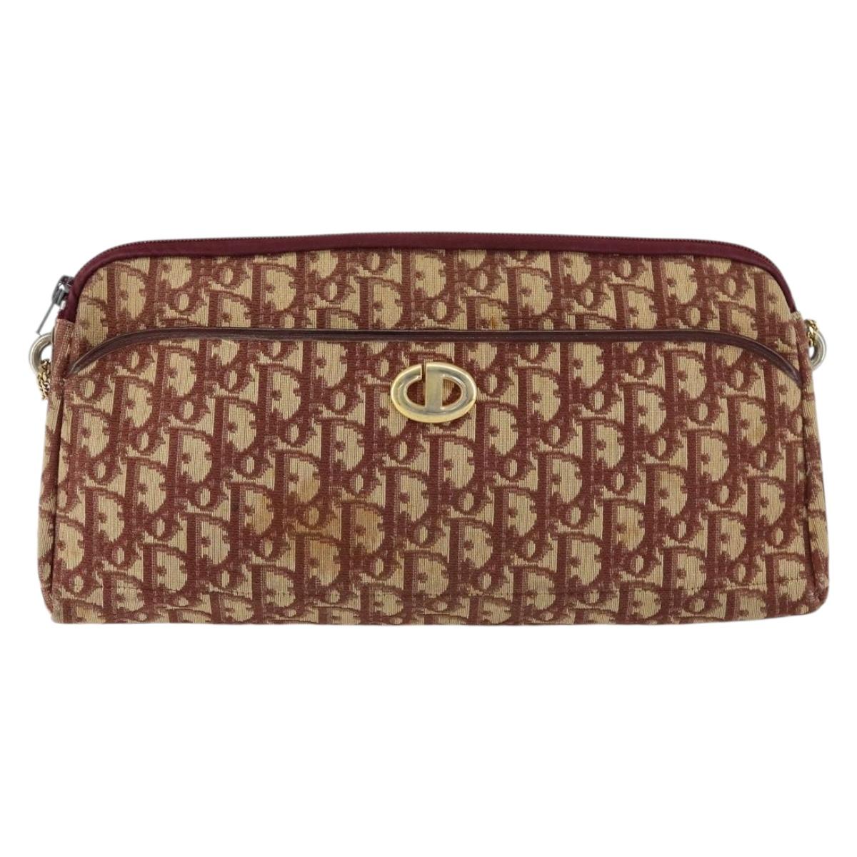 Christian Dior Trotter Canvas Shoulder Bag Red Gold Auth BA7997