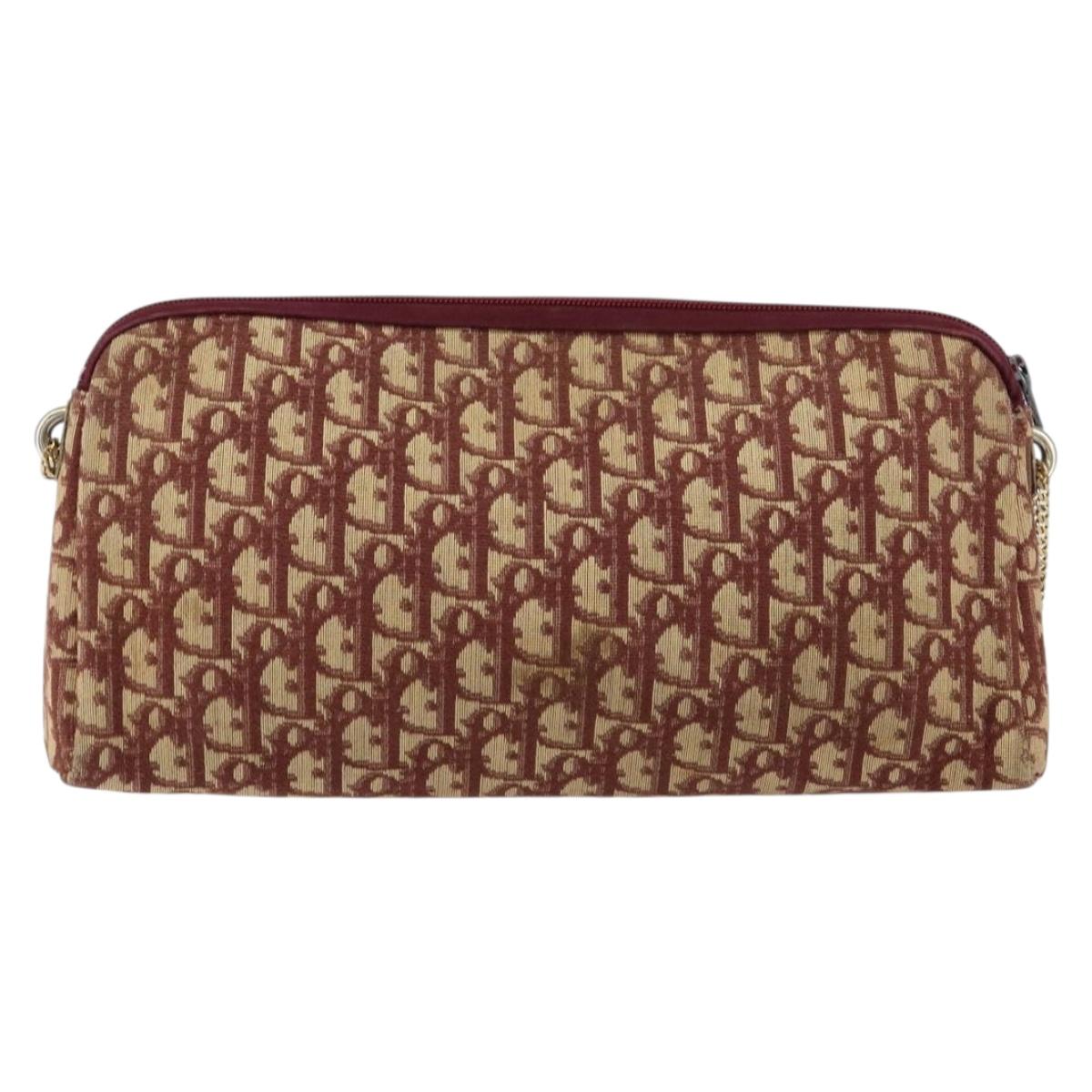 Christian Dior Trotter Canvas Shoulder Bag Red Gold Auth BA7997