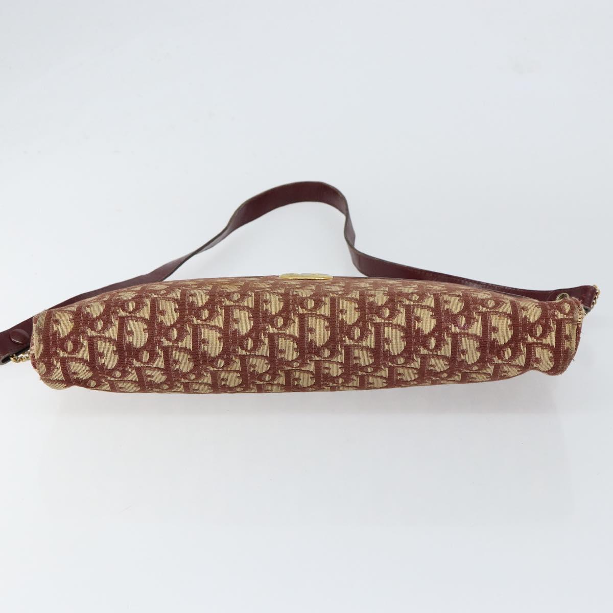 Christian Dior Trotter Canvas Shoulder Bag Red Gold Auth BA7997