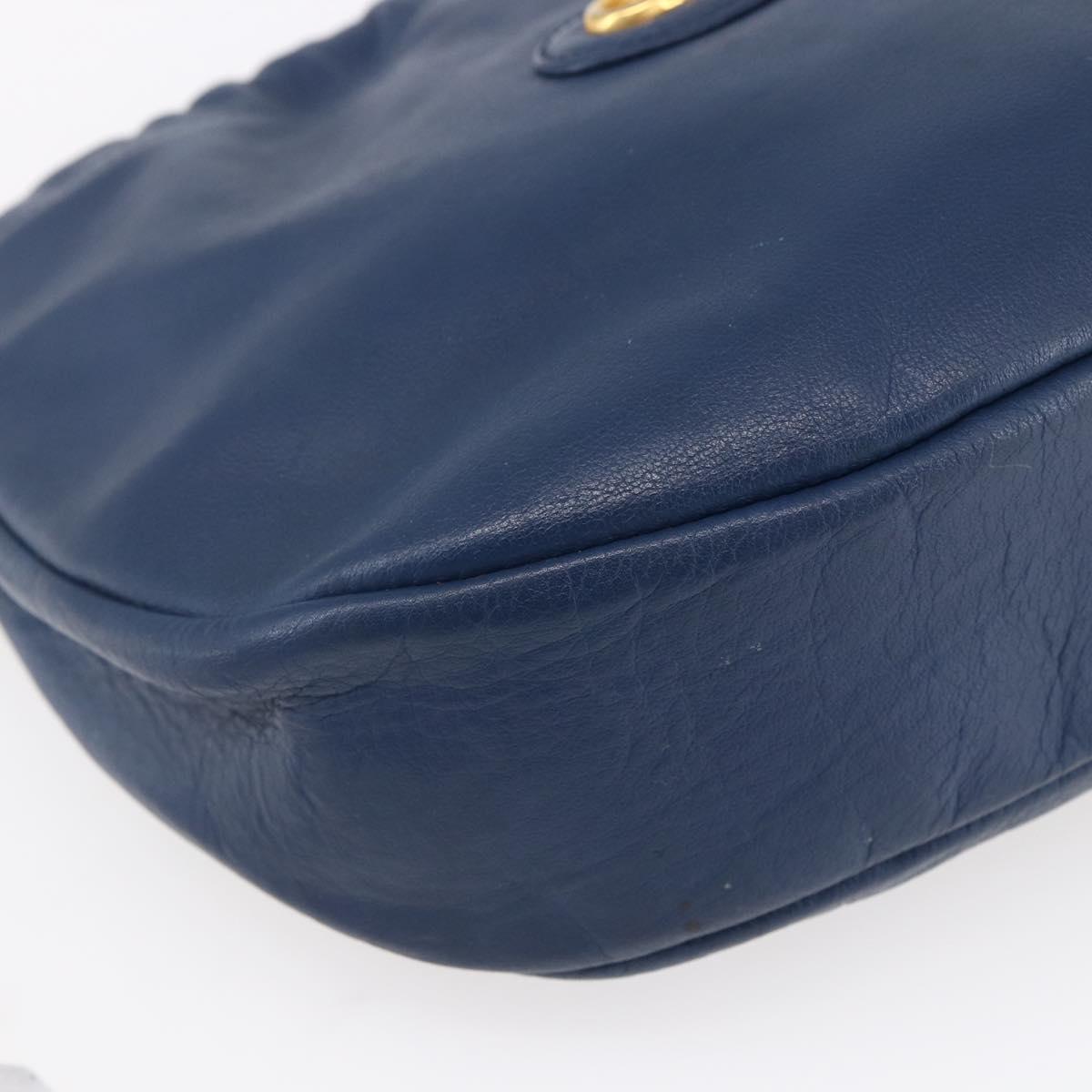 Christian Dior Shoulder Bag Leather Blue Gold Auth BA7999