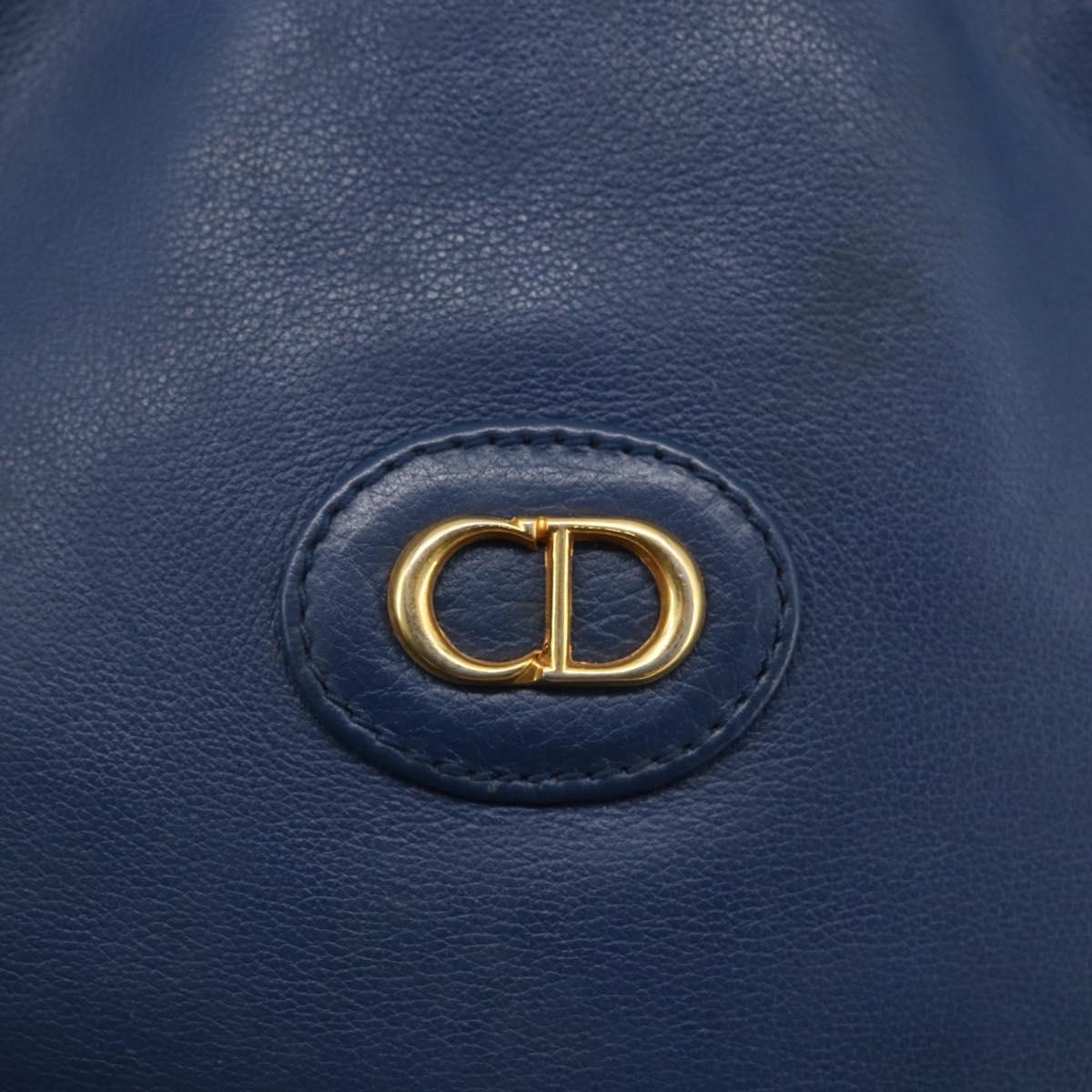 Christian Dior Shoulder Bag Leather Blue Gold Auth BA7999