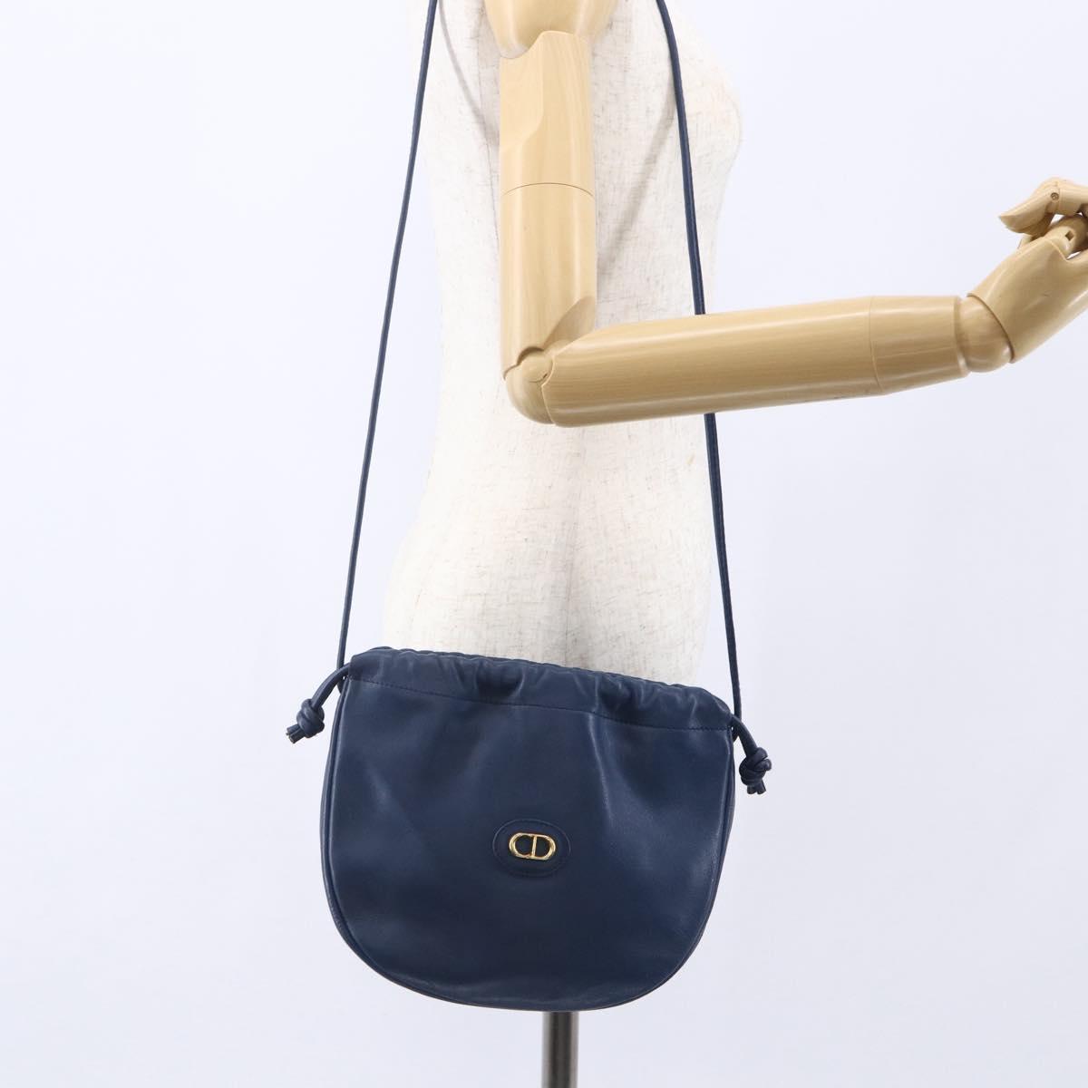 Christian Dior Shoulder Bag Leather Blue Gold Auth BA7999