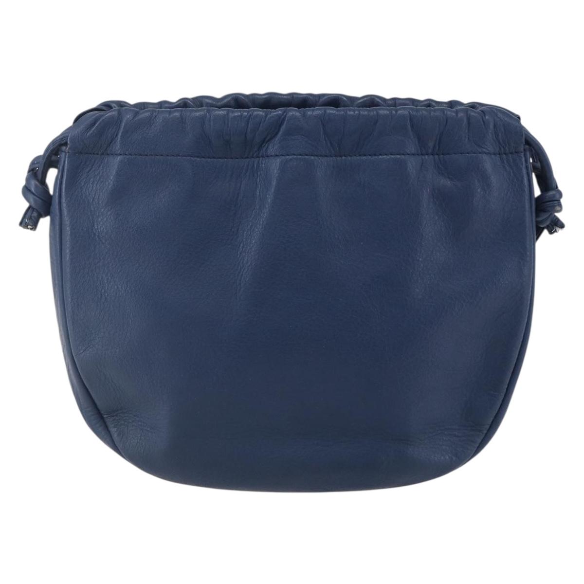 Christian Dior Shoulder Bag Leather Blue Gold Auth BA7999