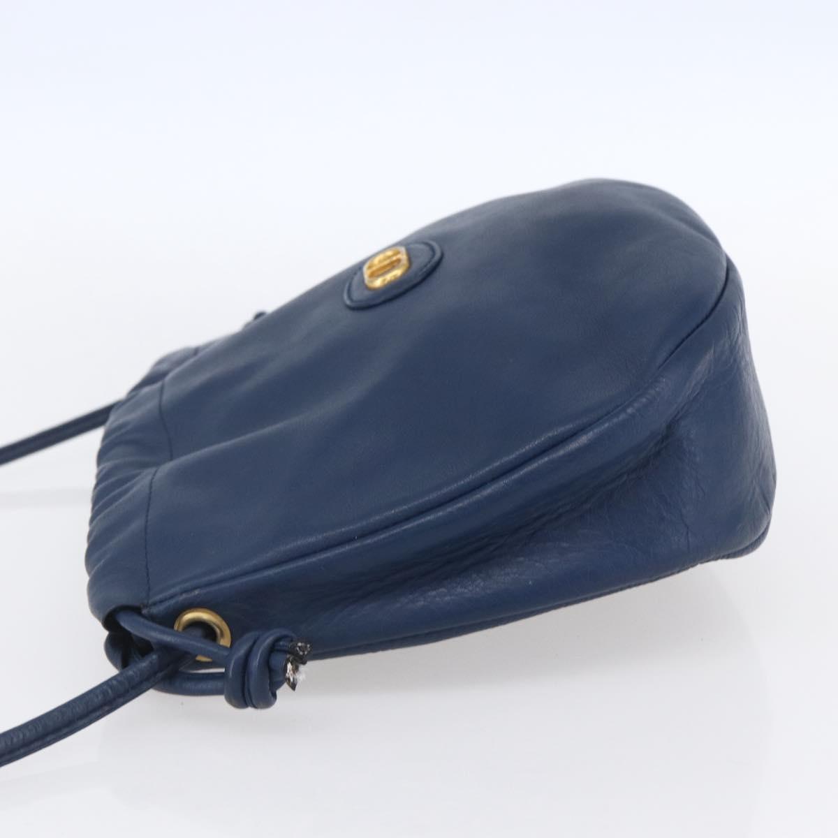 Christian Dior Shoulder Bag Leather Blue Gold Auth BA7999