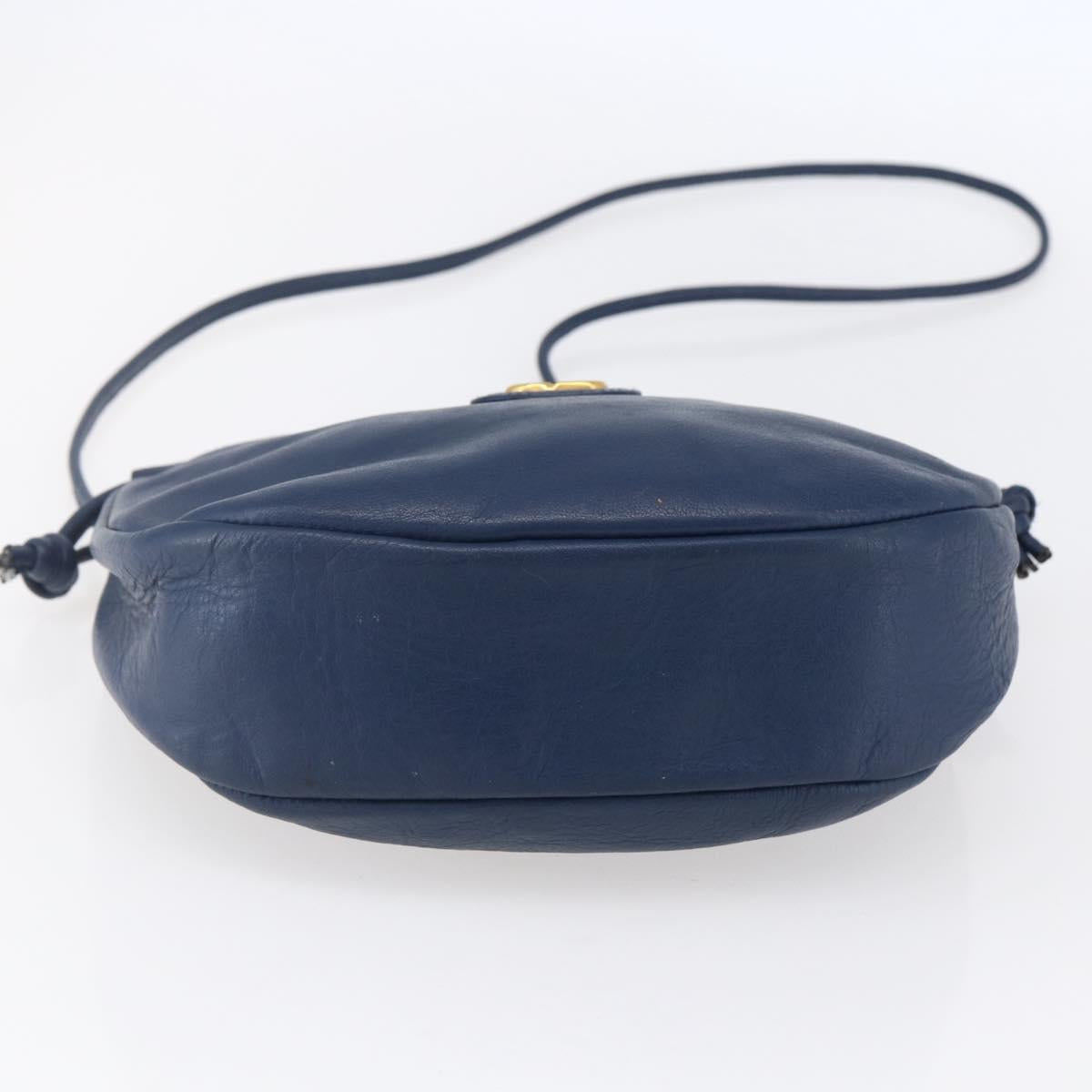 Christian Dior Shoulder Bag Leather Blue Gold Auth BA7999