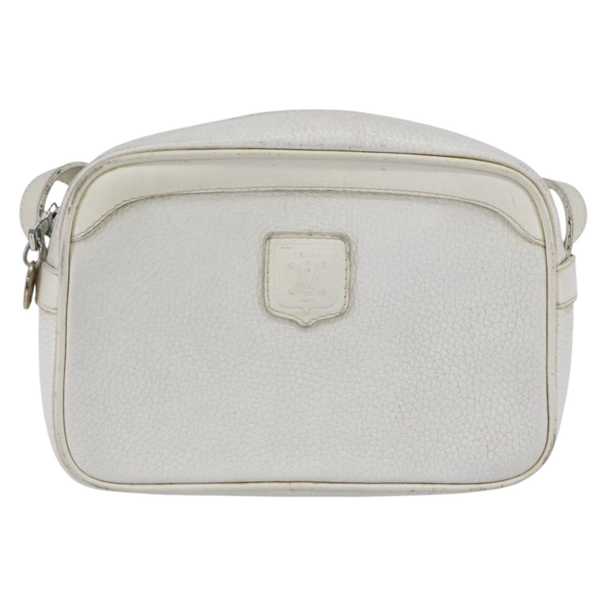 CELINE Shoulder Bag Leather White Auth BA8002