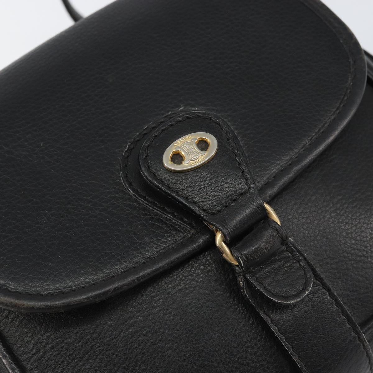 CELINE Shoulder Bag Leather Black Gold Auth BA8003