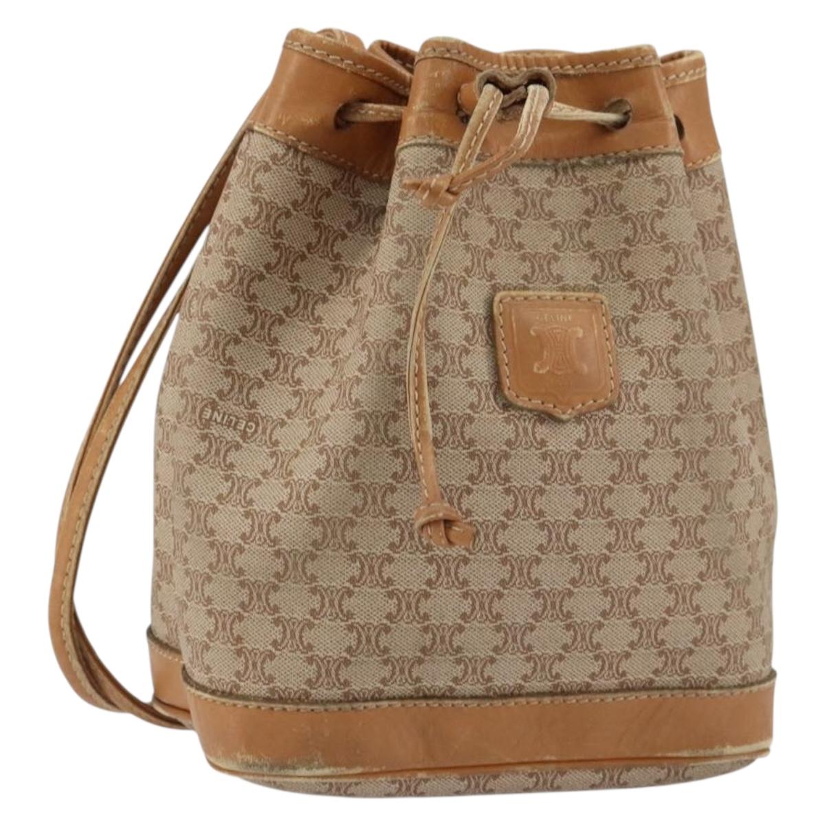 CELINE Macadam Canvas Shoulder Bag Beige Auth BA8004