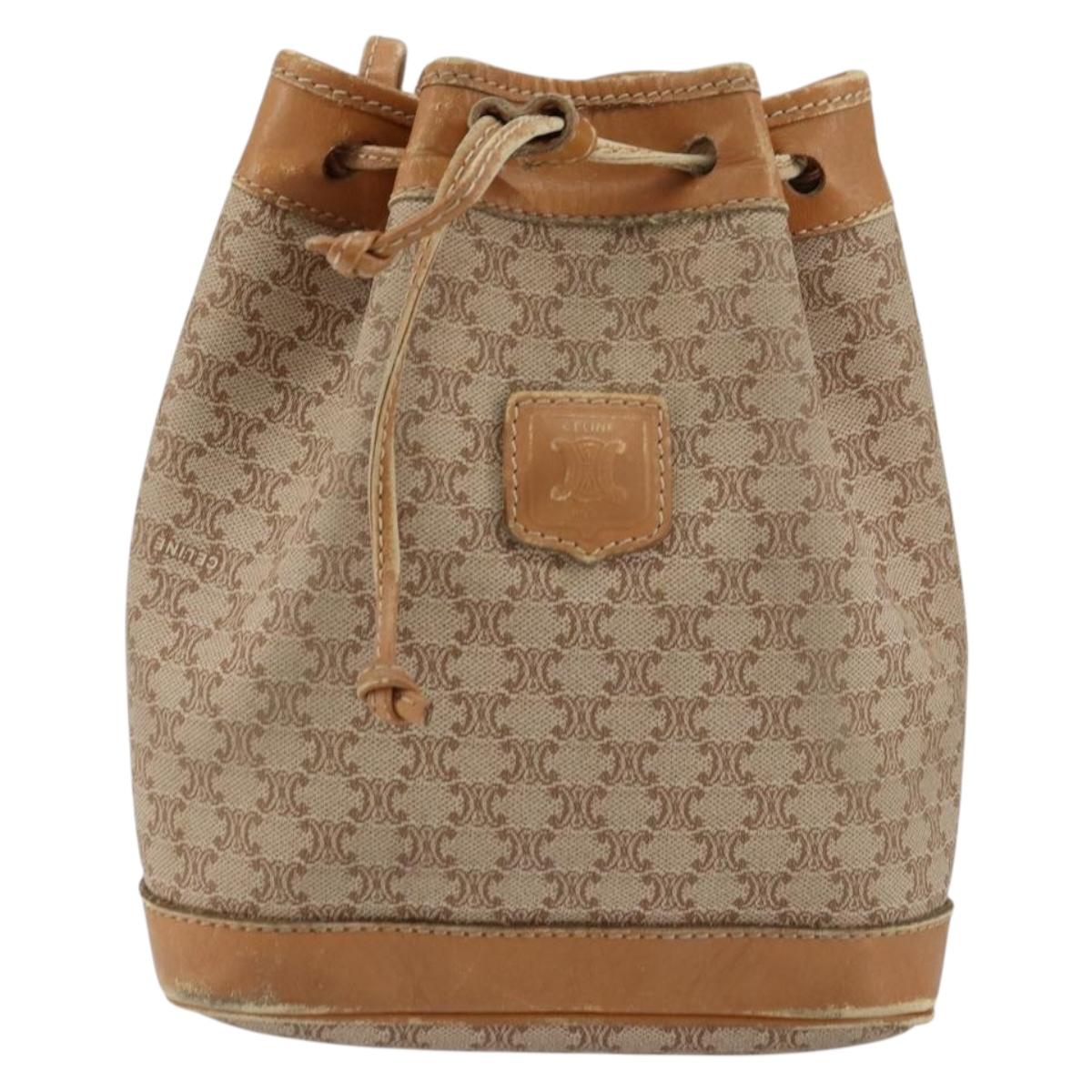 CELINE Macadam Canvas Shoulder Bag Beige Auth BA8004