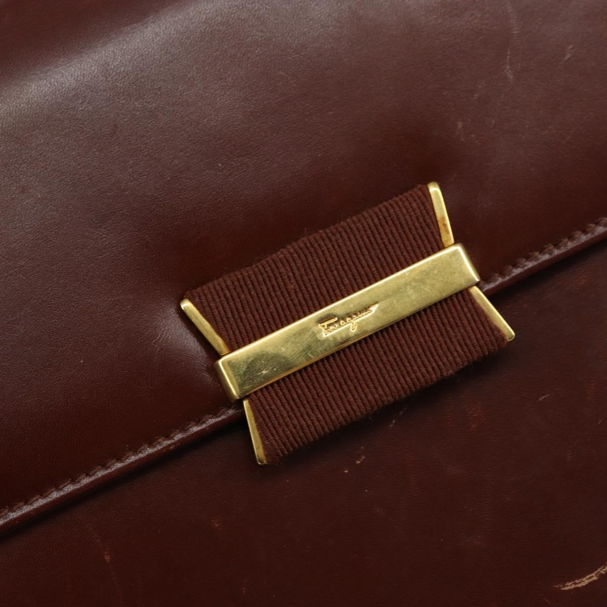 Salvatore Ferragamo Shoulder Bag Leather Brown Gold Auth BA8006