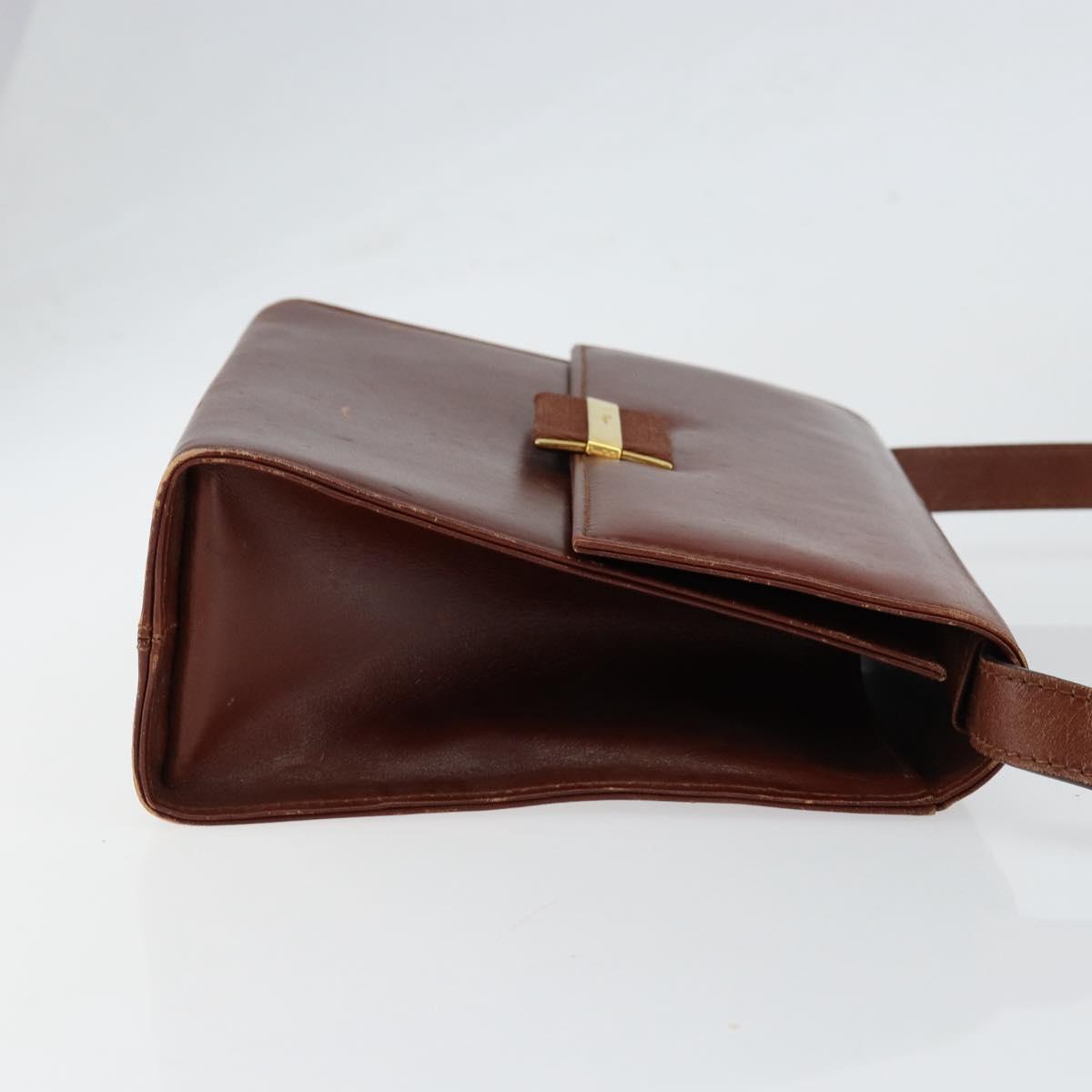 Salvatore Ferragamo Shoulder Bag Leather Brown Gold Auth BA8006