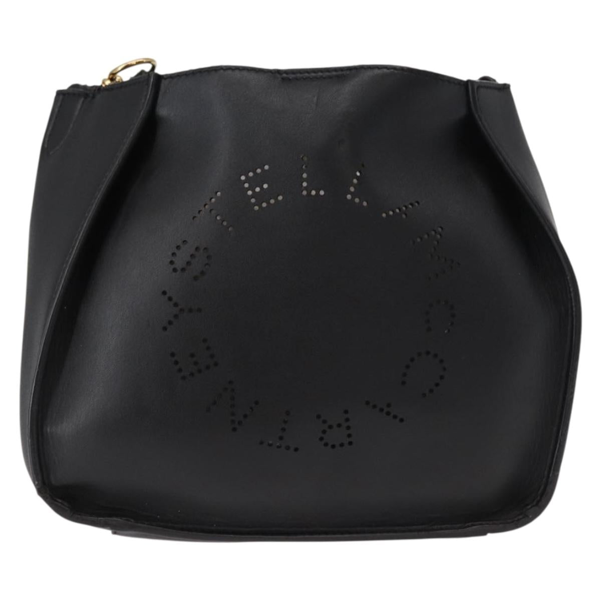 Stella MacCartney Shoulder Bag Leather Black Gold Auth BA8007