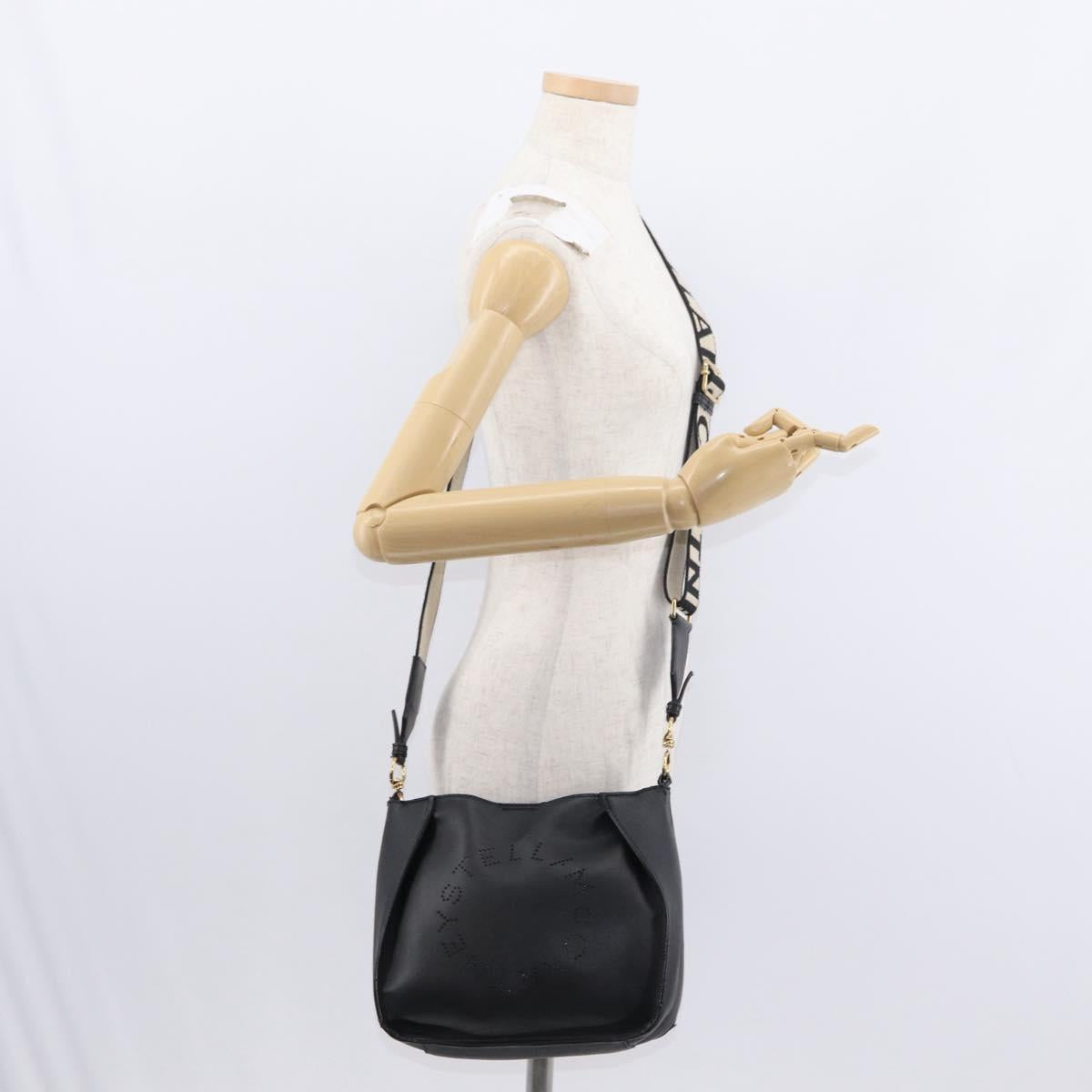 Stella MacCartney Shoulder Bag Leather Black Gold Auth BA8007