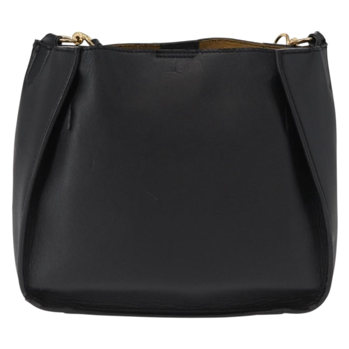 Stella MacCartney Shoulder Bag Leather Black Gold Auth BA8007