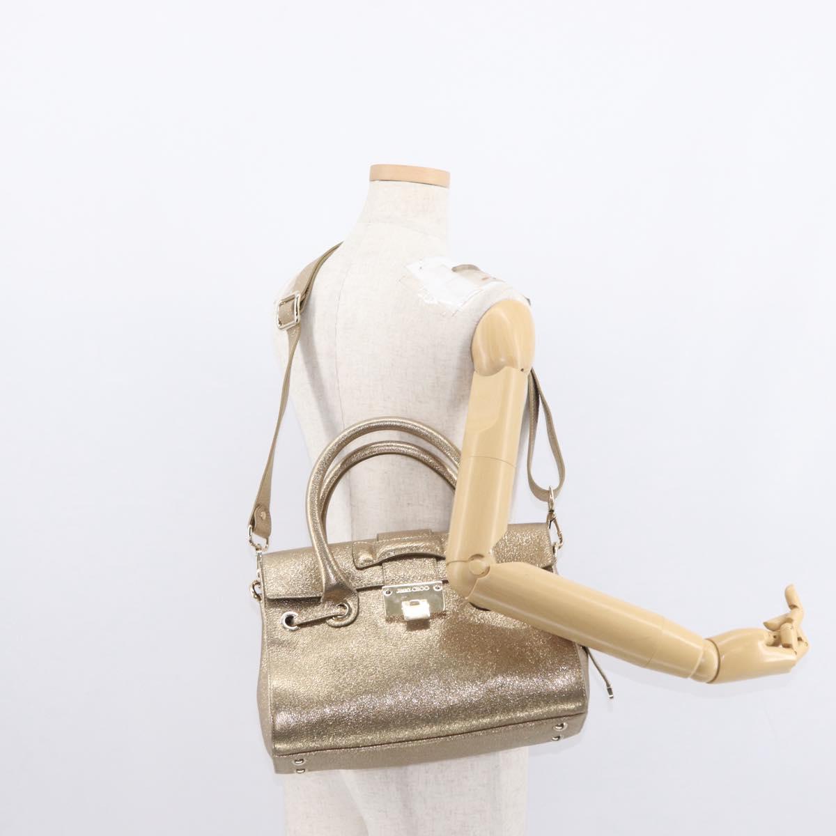 Jimmy Choo Hand Bag Leather 2way Gold Auth BA8012