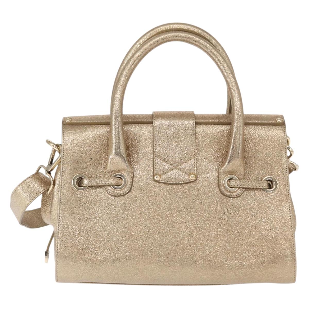 Jimmy Choo Hand Bag Leather 2way Gold Auth BA8012