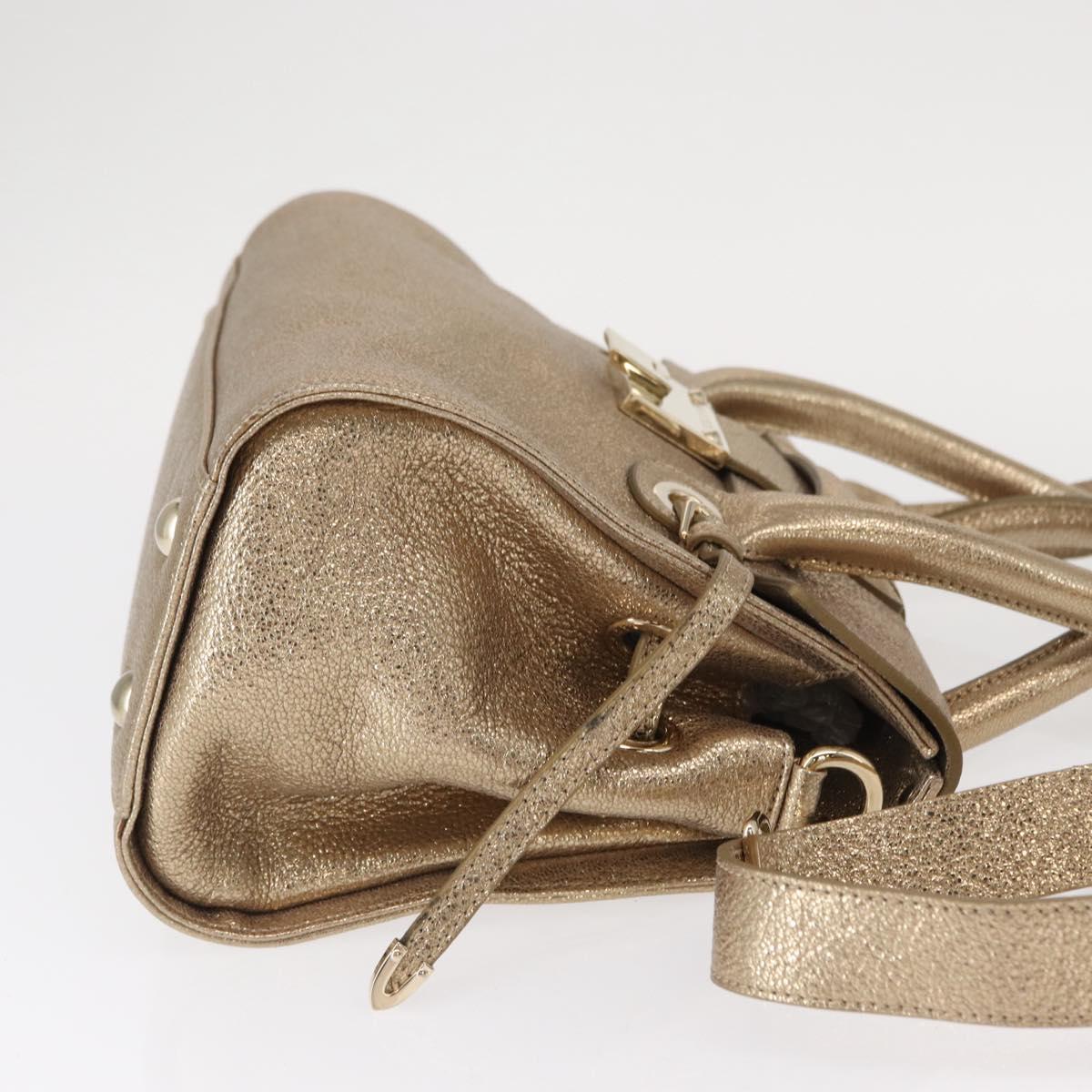 Jimmy Choo Hand Bag Leather 2way Gold Auth BA8012