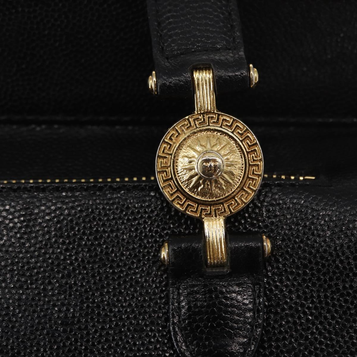 VERSACE Tote Bag Leather Black Gold Auth BA8013