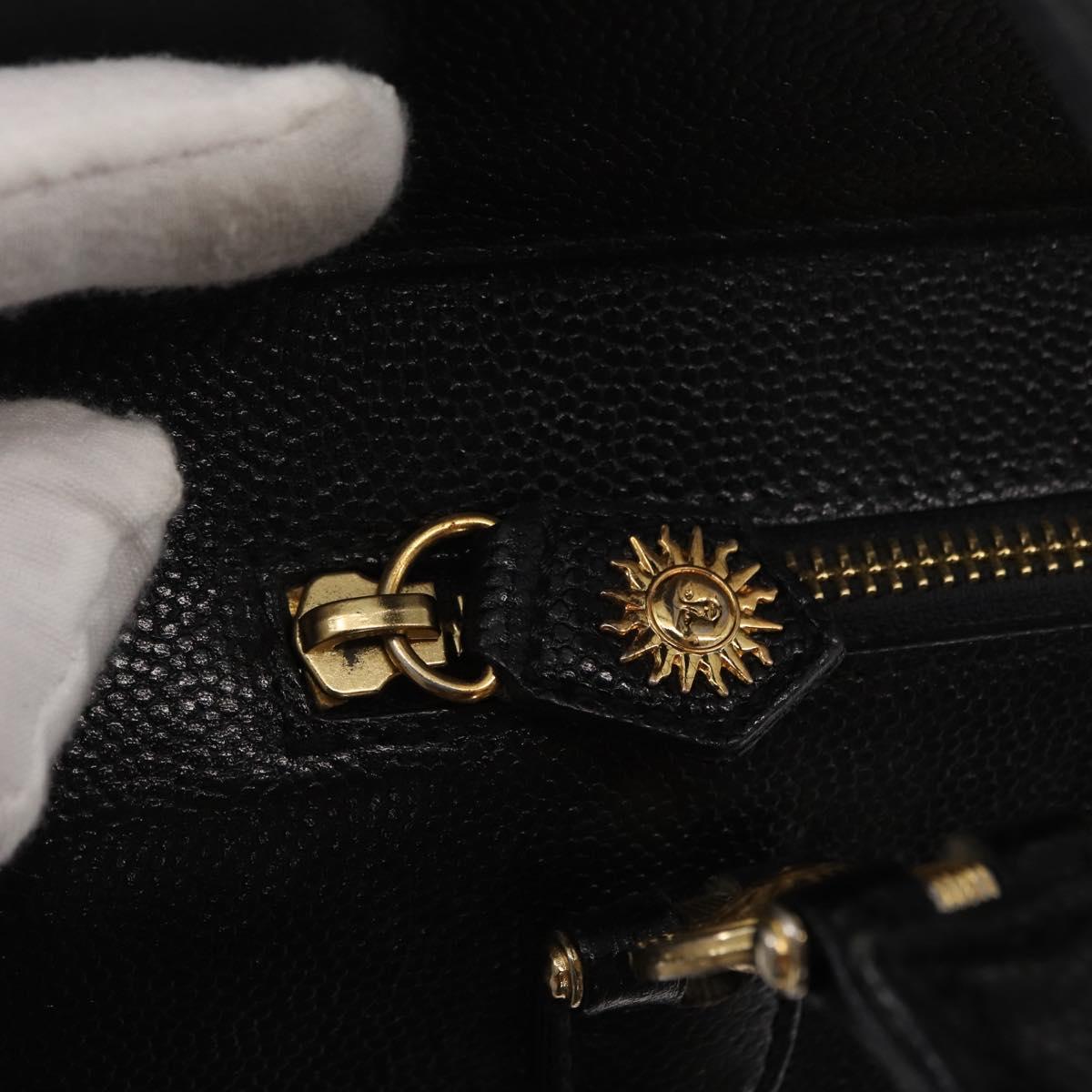 VERSACE Tote Bag Leather Black Gold Auth BA8013