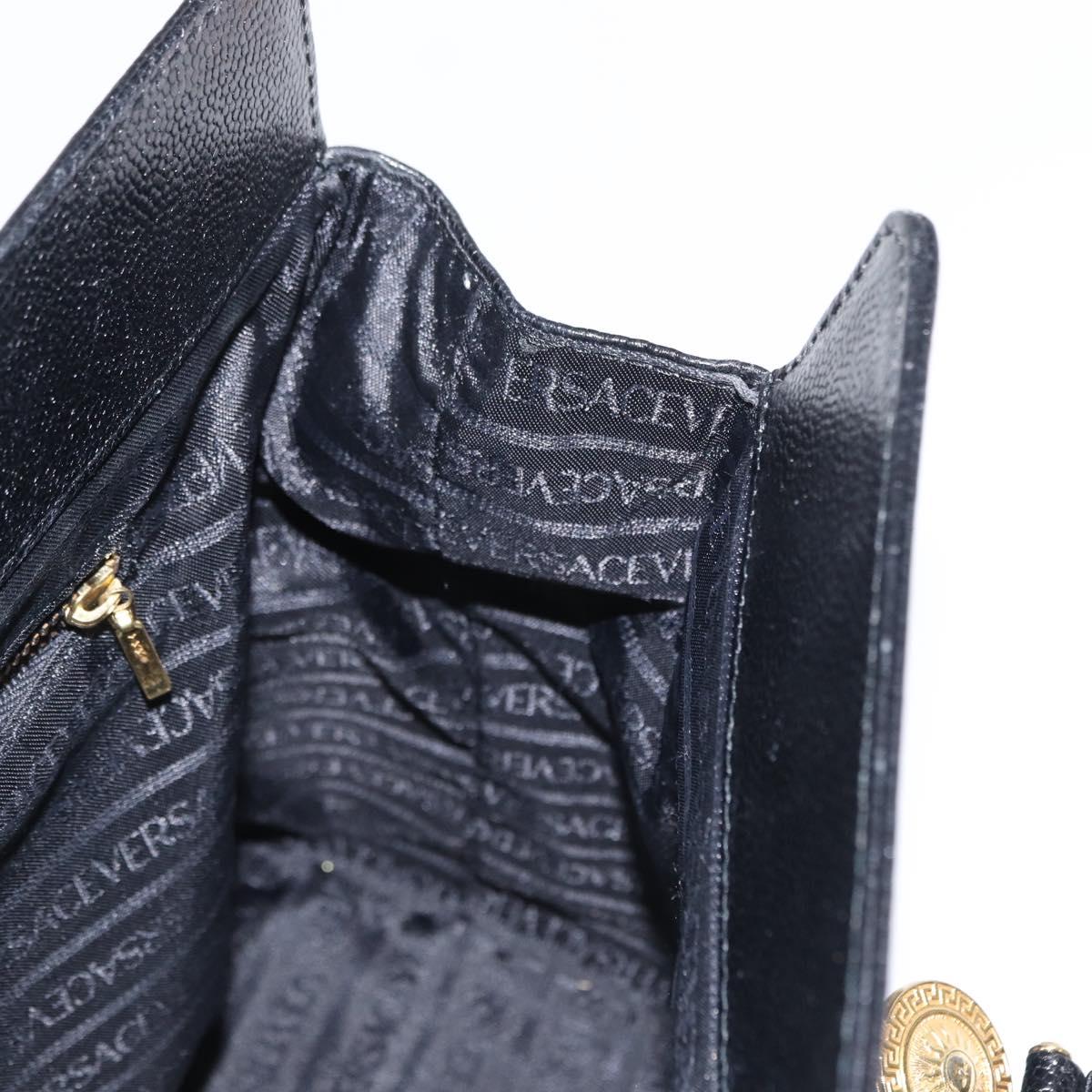 VERSACE Tote Bag Leather Black Gold Auth BA8013