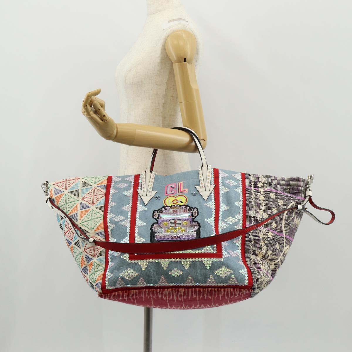 Christian Louboutin Tote Bag Canvas 2way Blue Silver Auth BA8017V