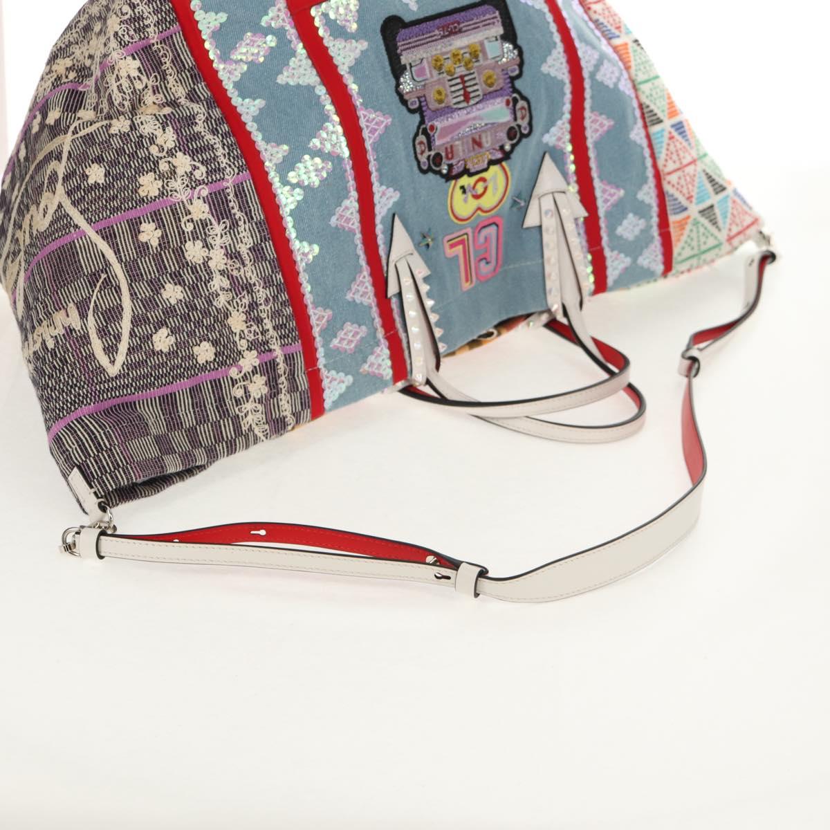 Christian Louboutin Tote Bag Canvas 2way Blue Silver Auth BA8017V