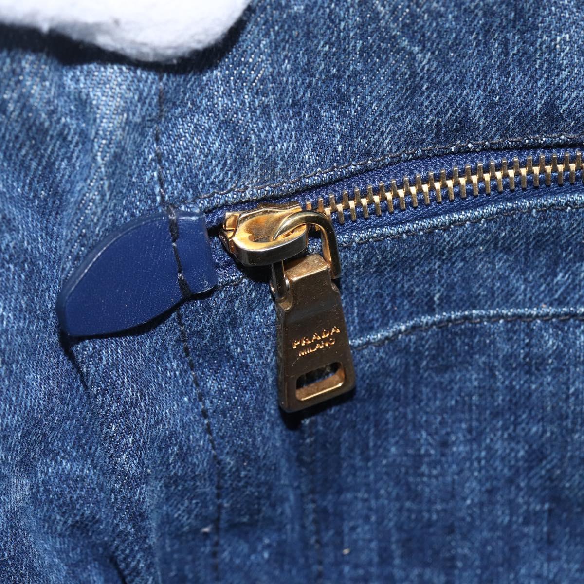 PRADA Canapa MM Hand Bag Denim Blue Gold Auth BA8018