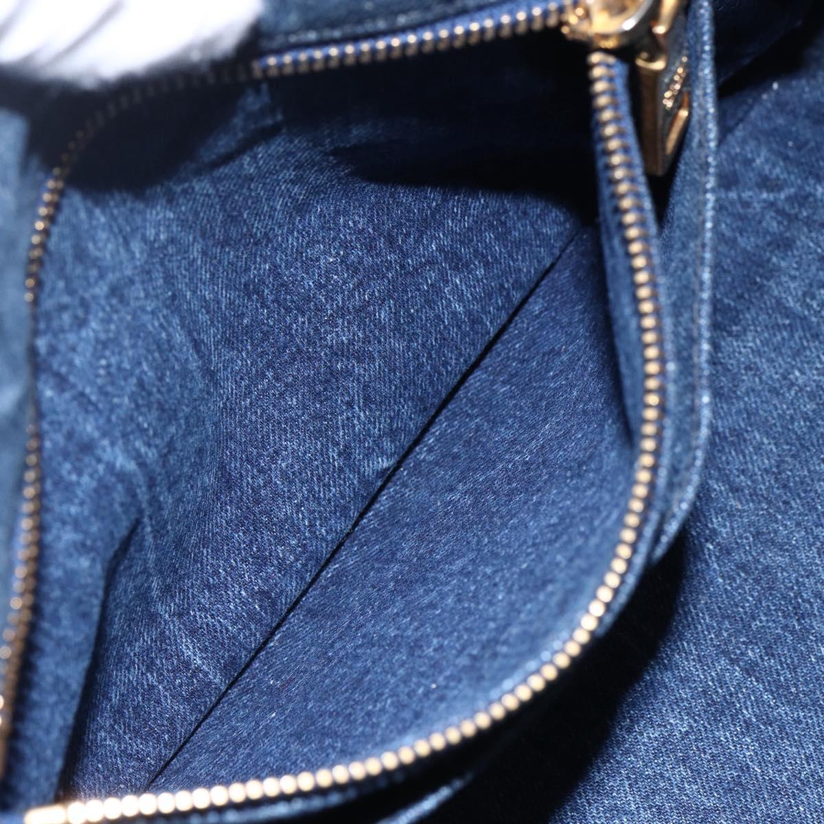 PRADA Canapa MM Hand Bag Denim Blue Gold Auth BA8018