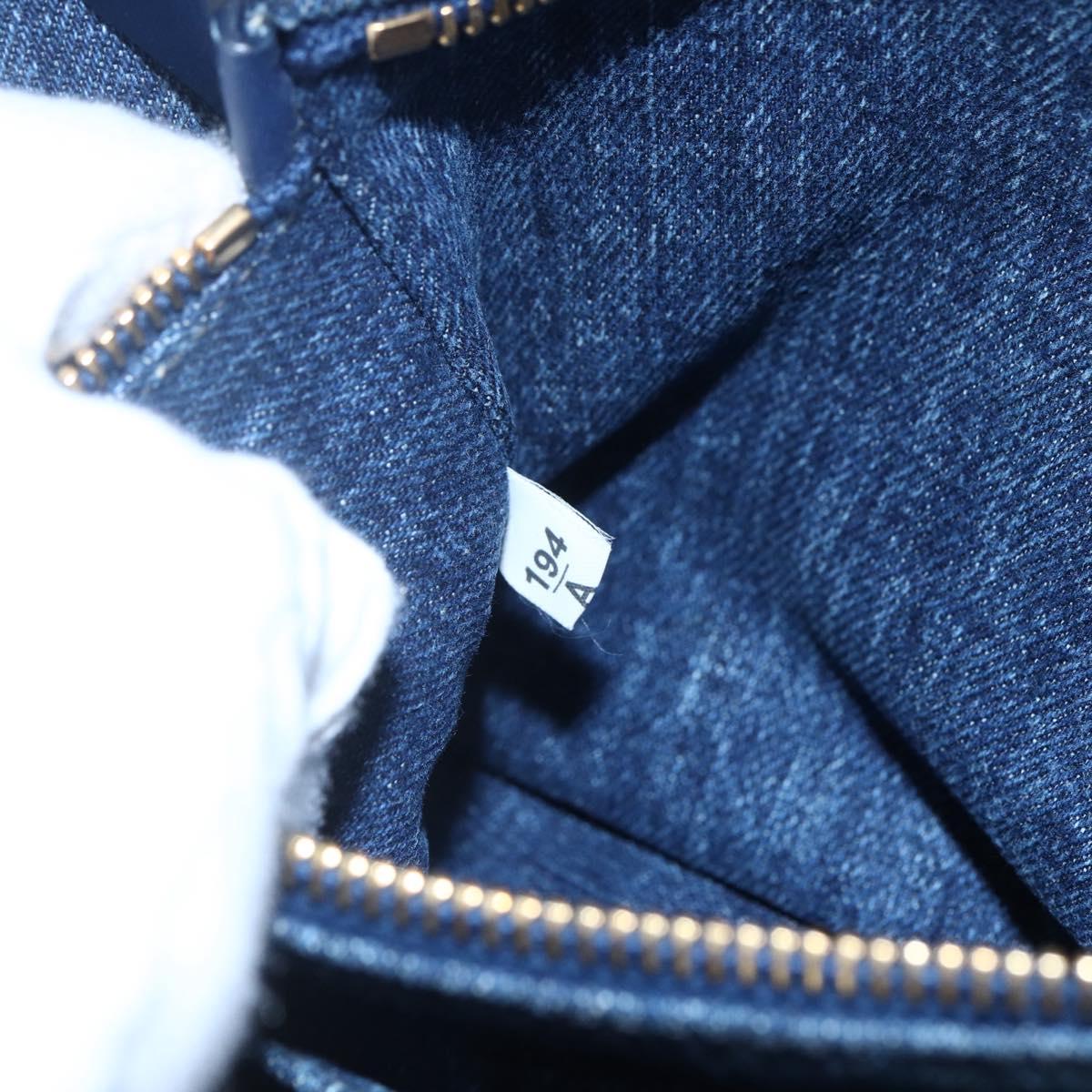 PRADA Canapa MM Hand Bag Denim Blue Gold Auth BA8018