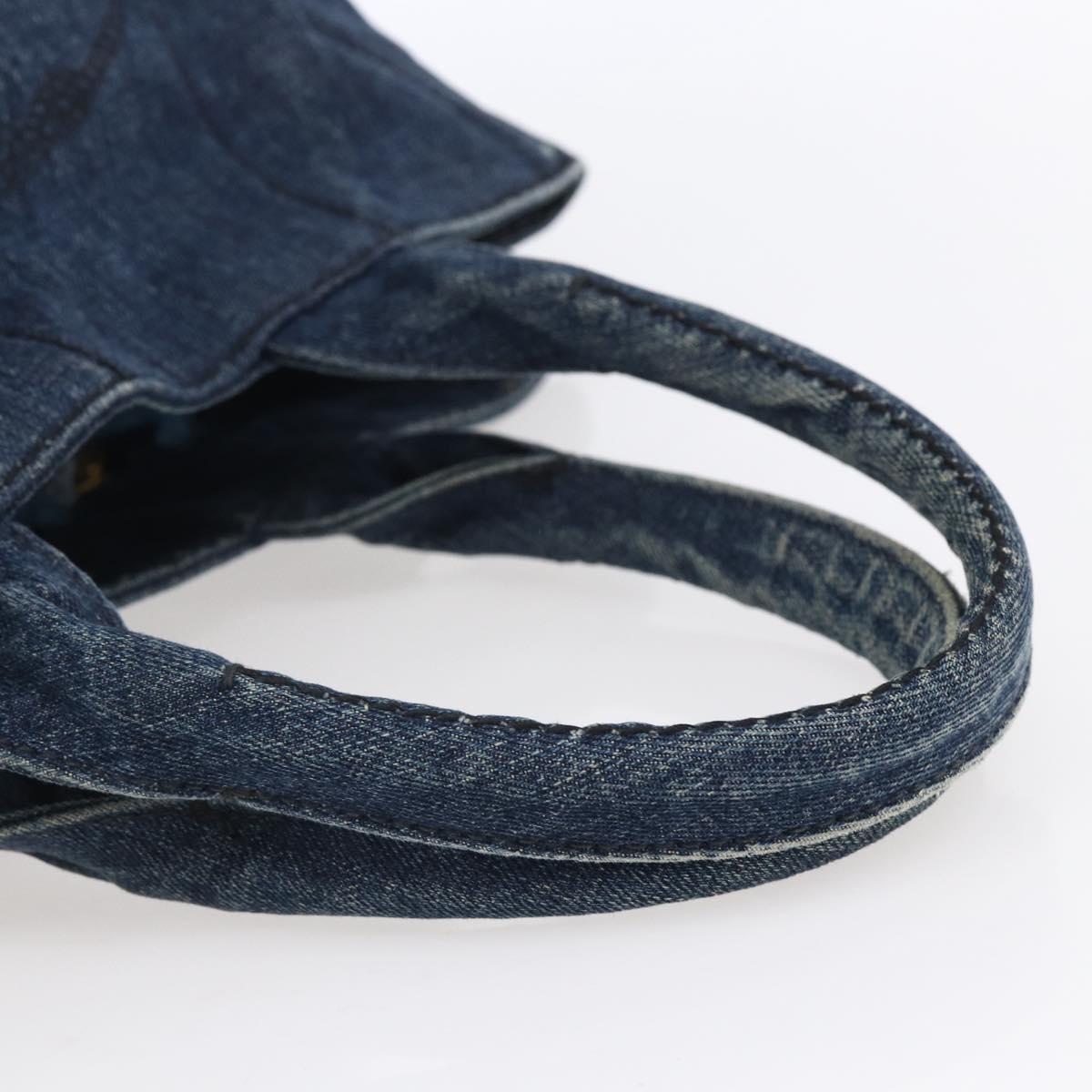 PRADA Canapa MM Hand Bag Denim Blue Gold Auth BA8018