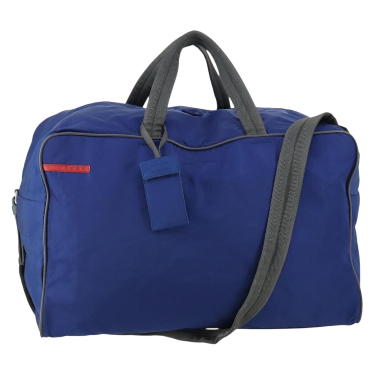 PRADA Sports Boston Bag Nylon 2way Blue Silver Auth BA8019