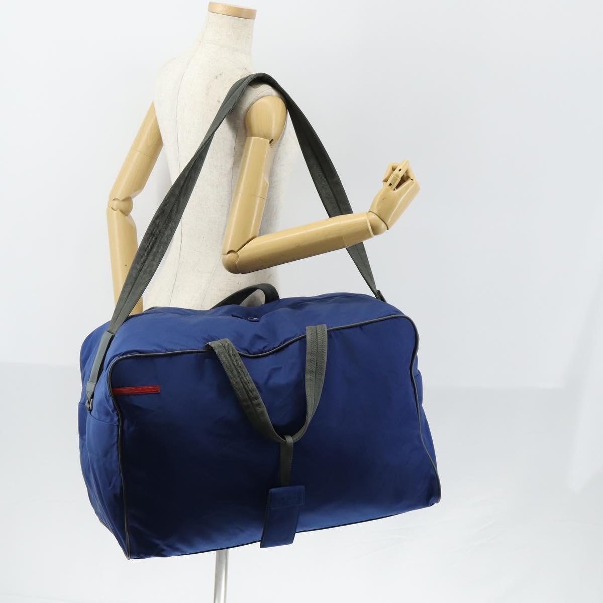 PRADA Sports Boston Bag Nylon 2way Blue Silver Auth BA8019