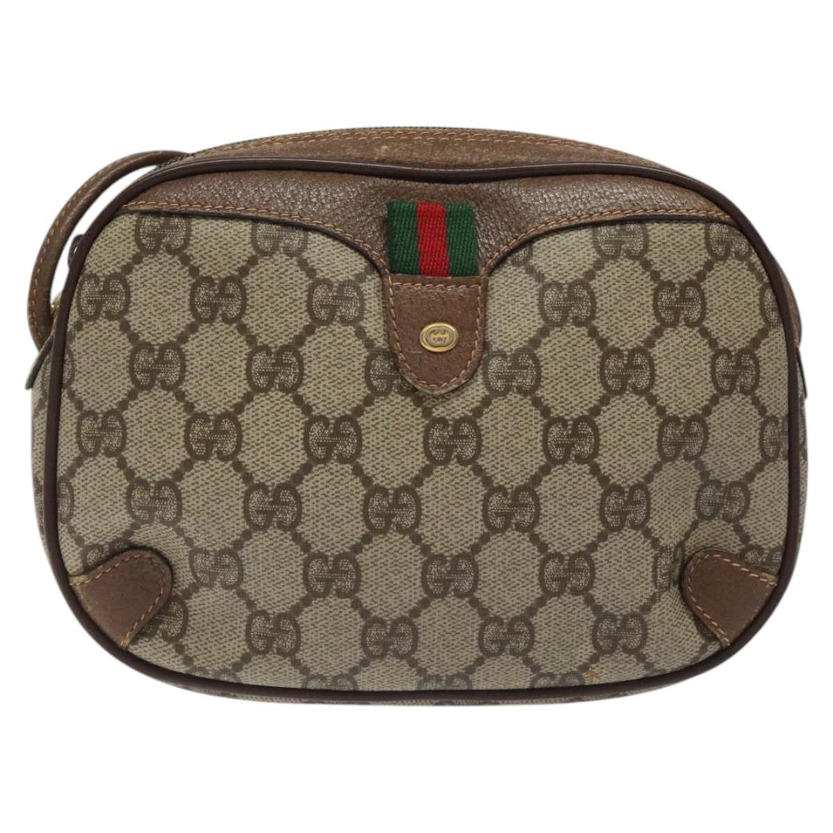 GUCCI GG Supreme Web Sherry Line Bag PVC Beige Gold 156 02 066 Auth BA802