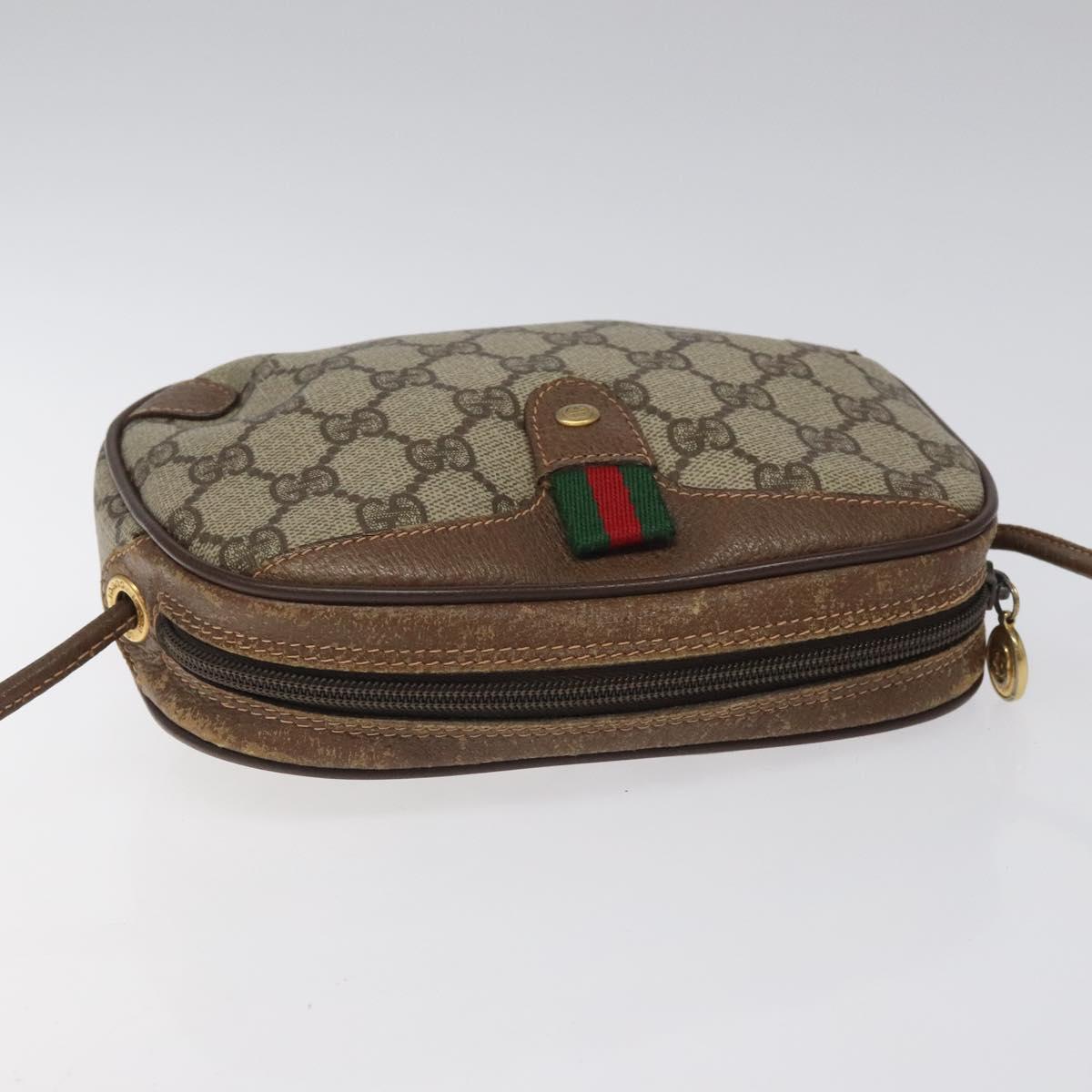 GUCCI GG Supreme Web Sherry Line Bag PVC Beige Gold 156 02 066 Auth BA802