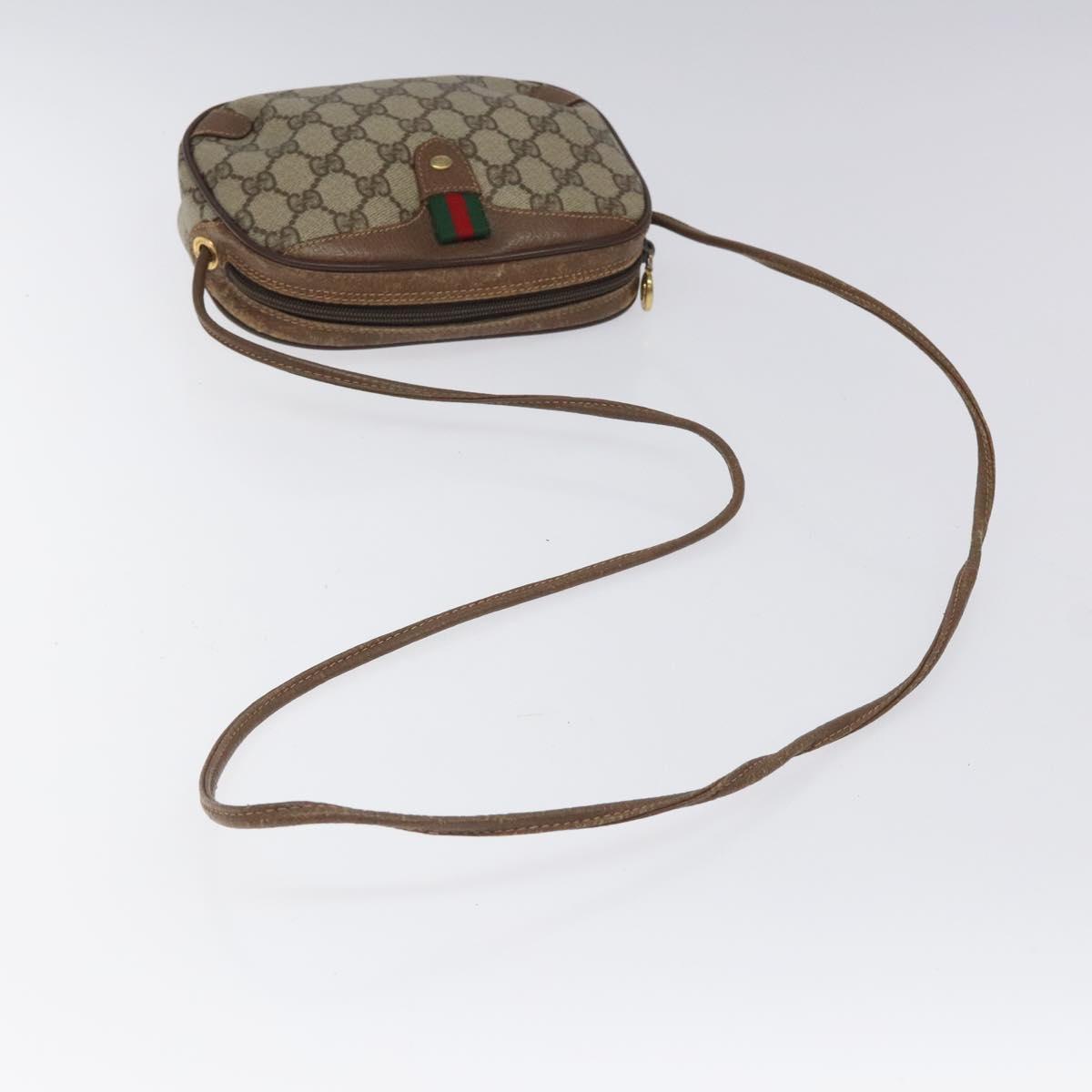 GUCCI GG Supreme Web Sherry Line Bag PVC Beige Gold 156 02 066 Auth BA802