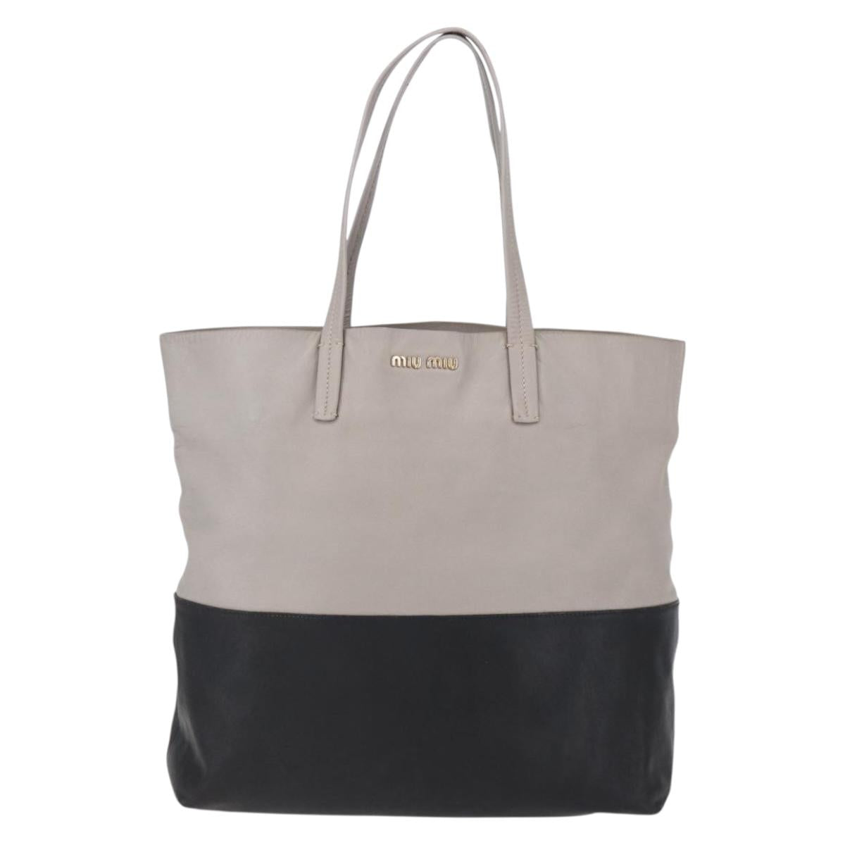 Miu Miu Tote Bag Leather Black Gray Auth BA8020