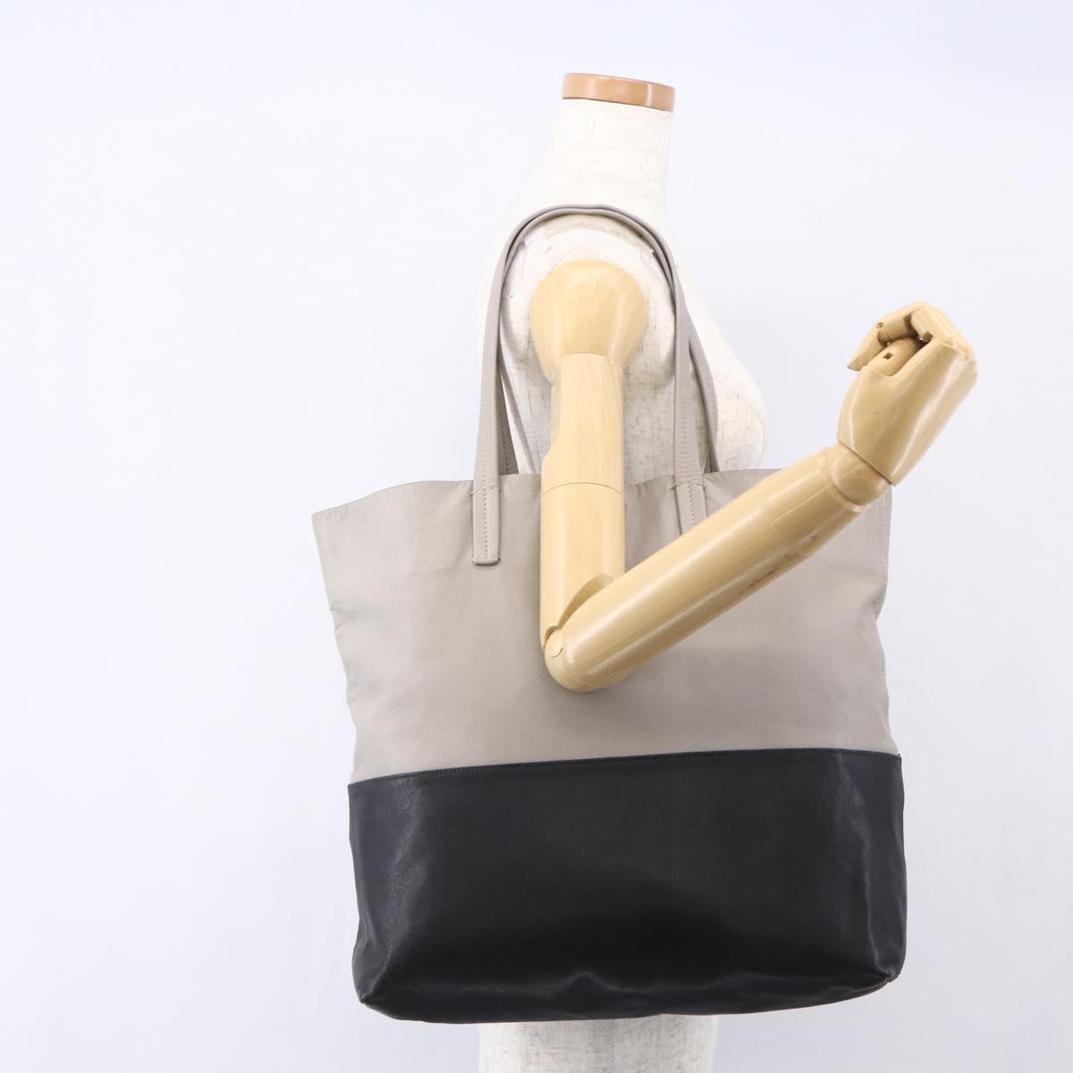 Miu Miu Tote Bag Leather Black Gray Auth BA8020